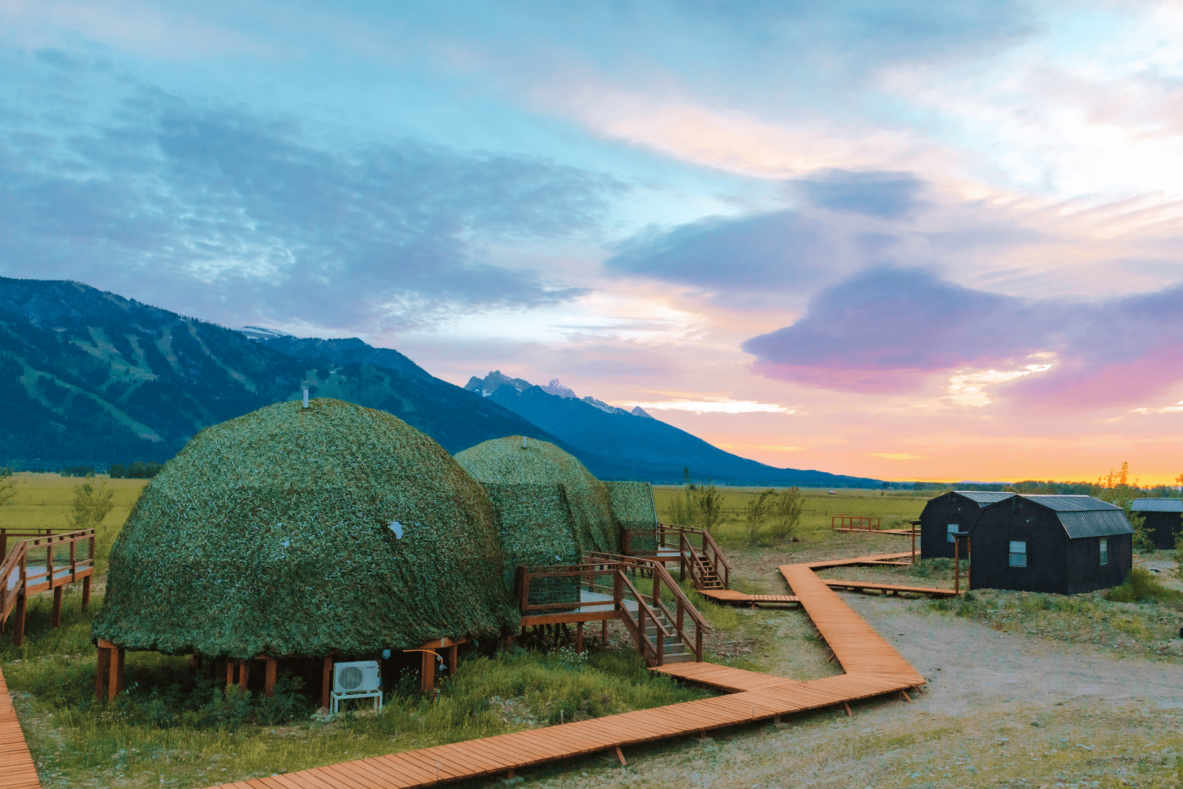 Summer view in family suite layout geodesic dome