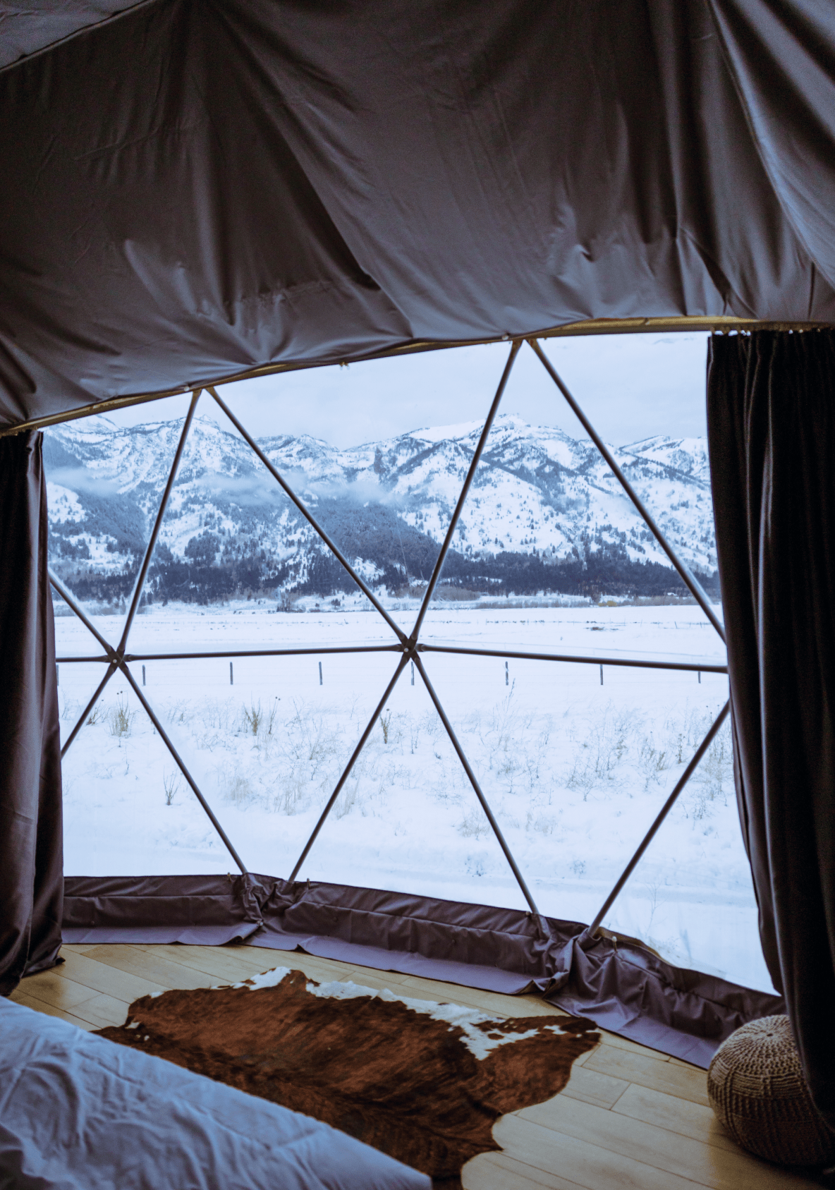 Winter view outside of geodesic dome