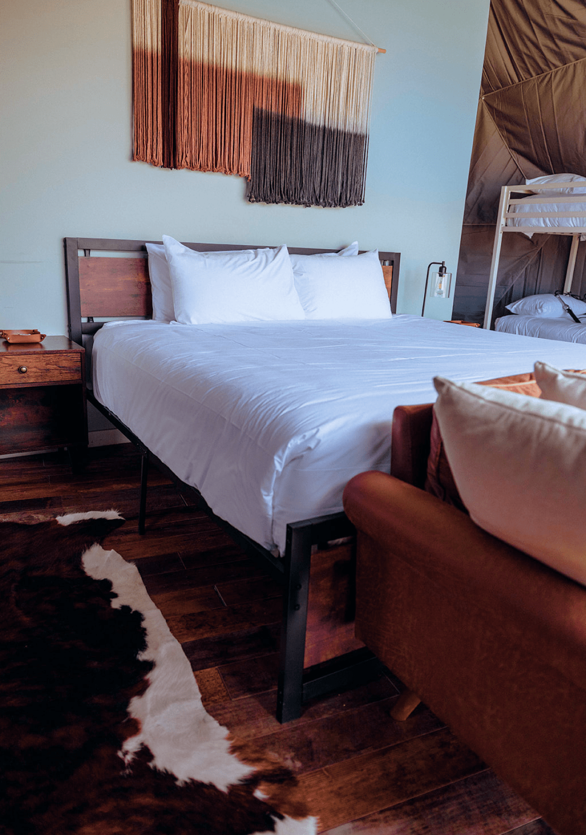 Sink and mirror in bathroom of geodesic dome