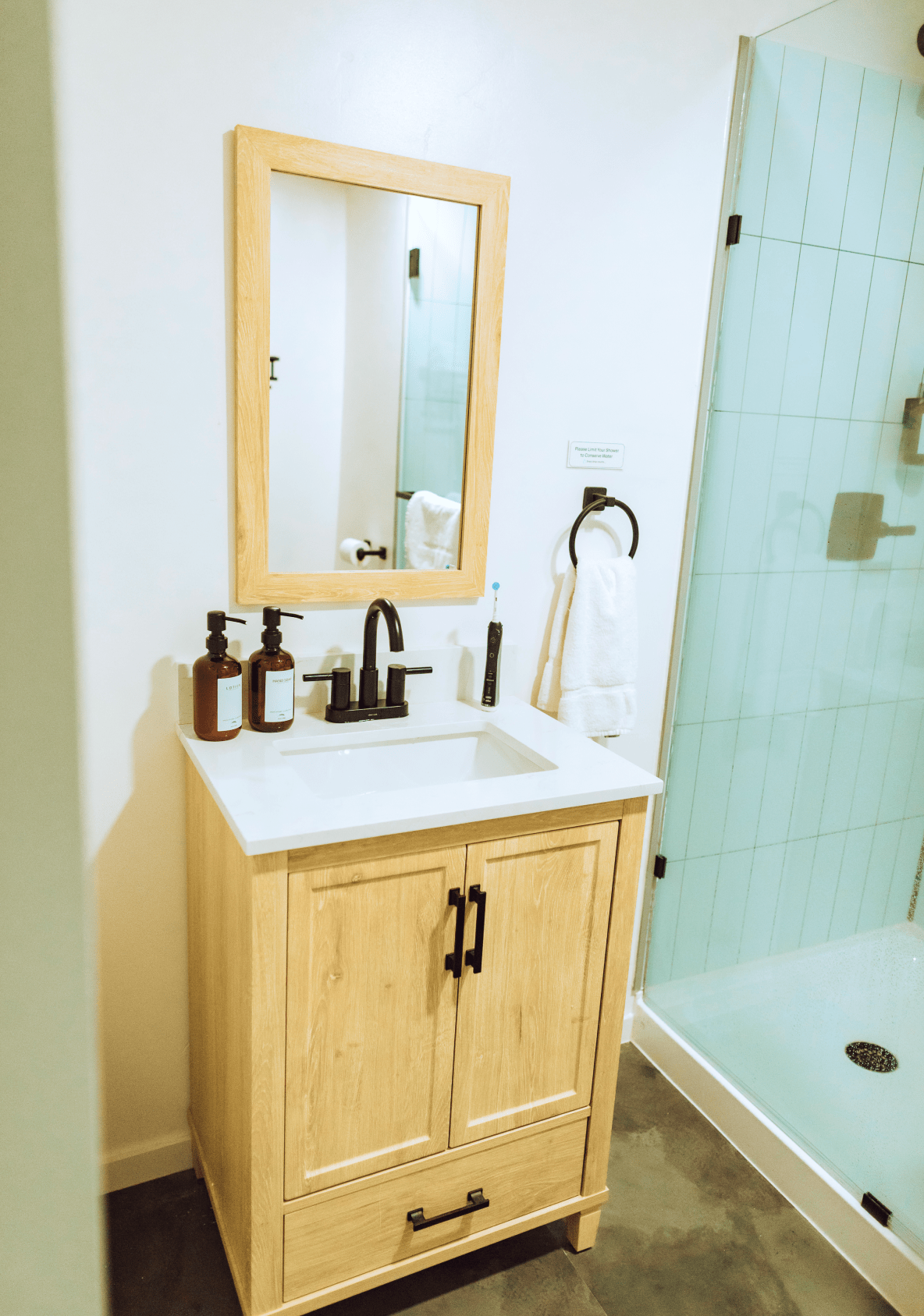 Shower in bathroom of geodesic dome