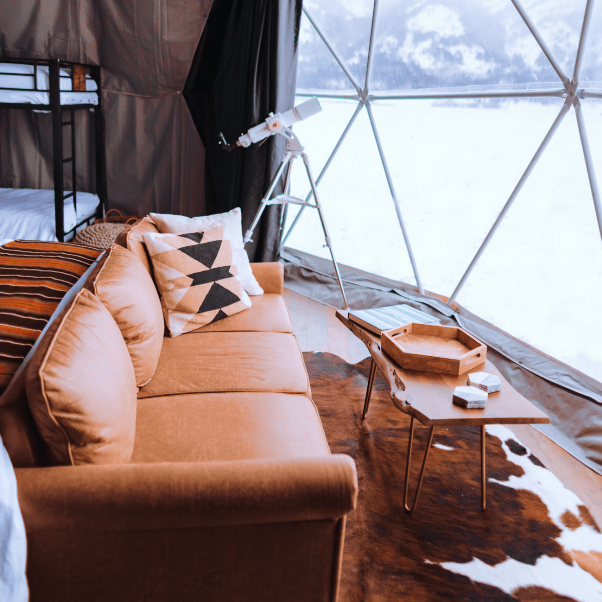 Inside of king suite geodesic dome