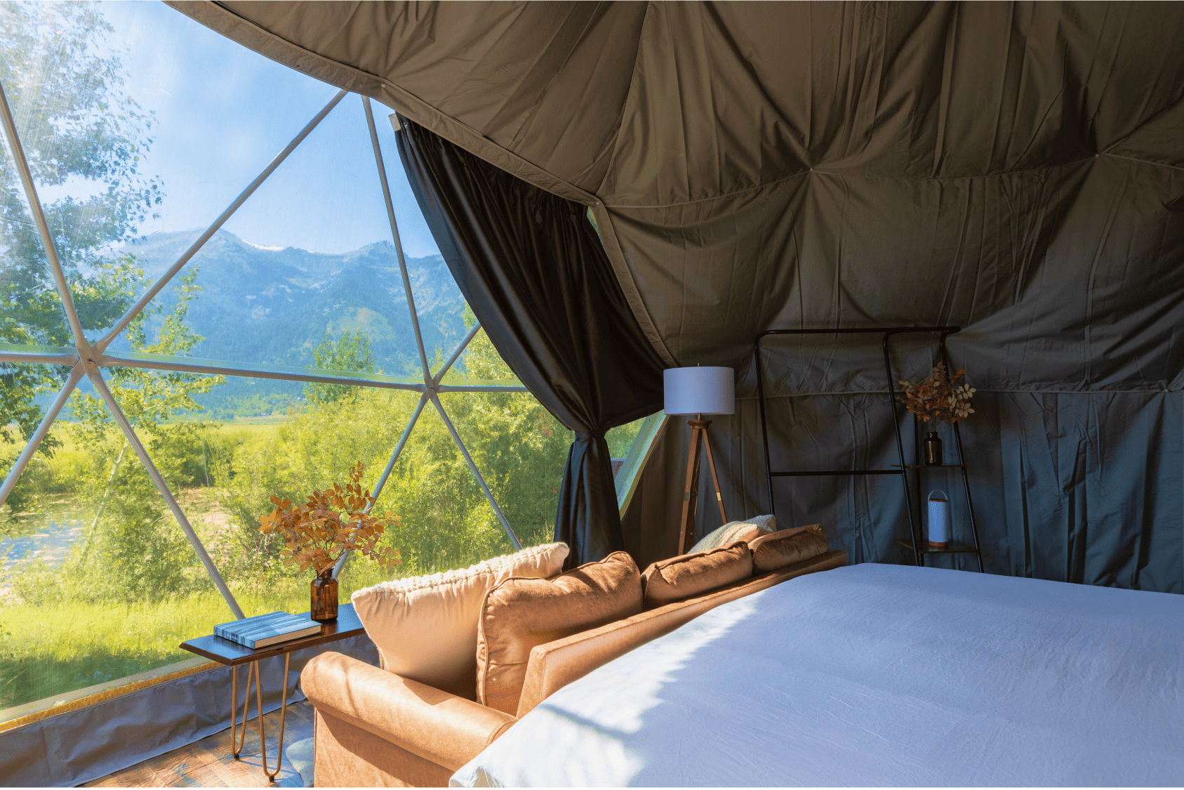 Beautiful summer view outside of geodesic domes