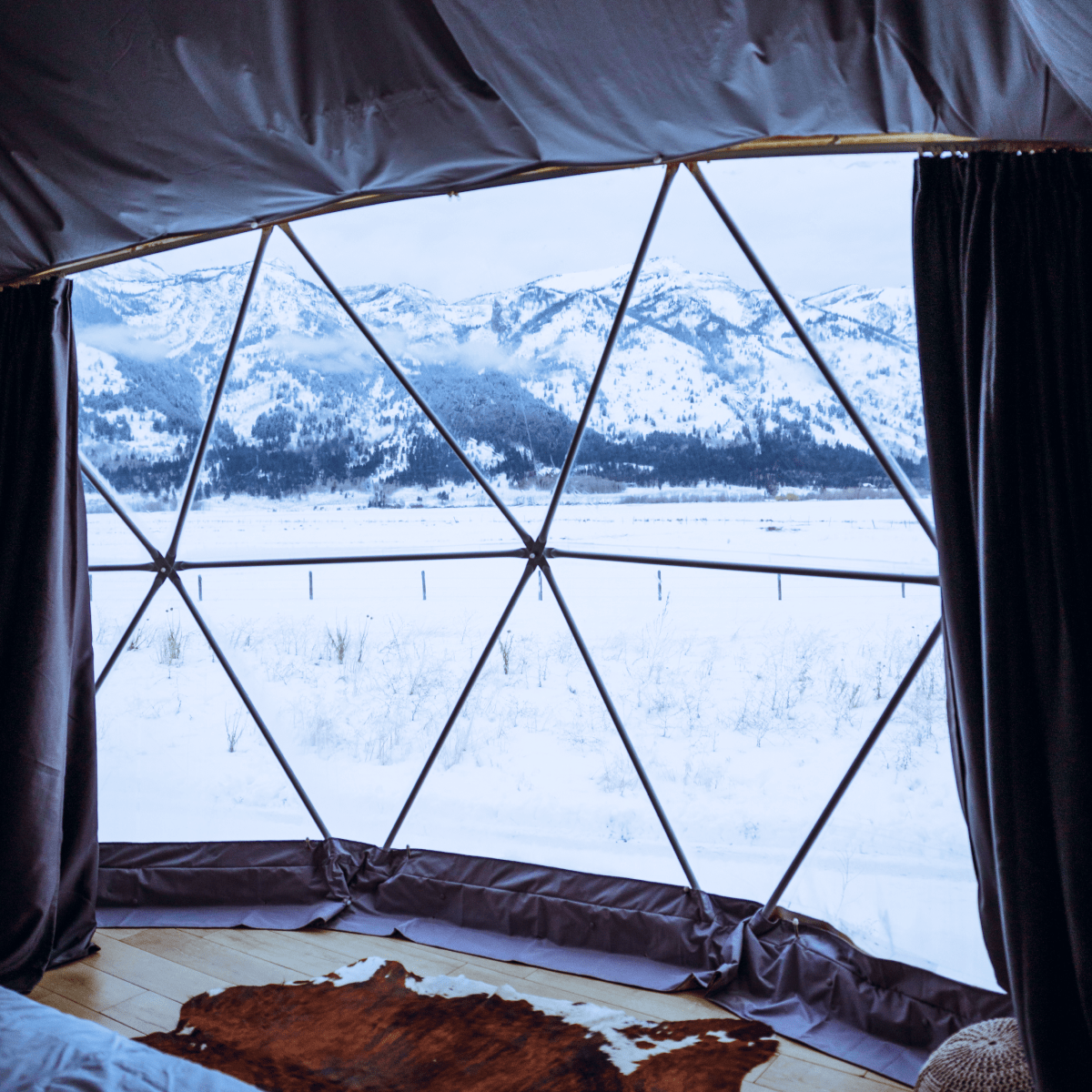 Inside of king suite geodesic dome