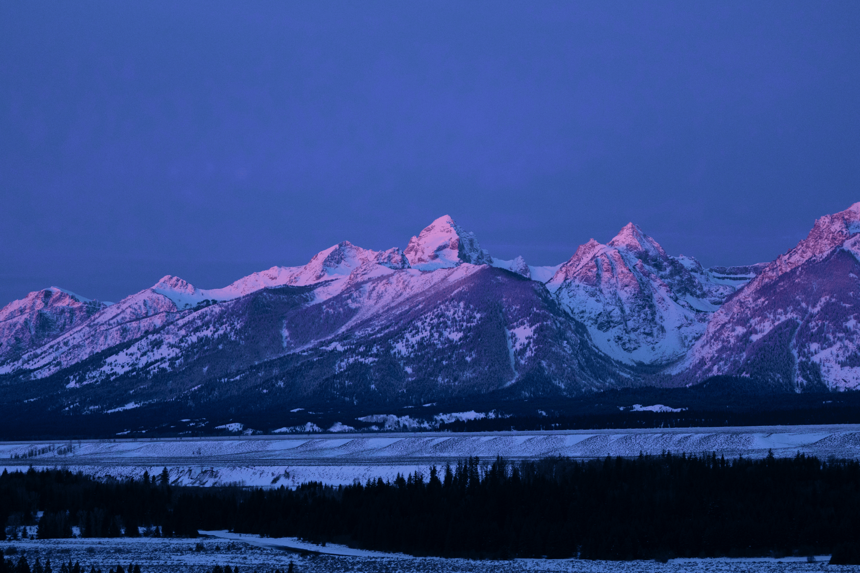 View of Teton Mountains in the winter from the Sauna 