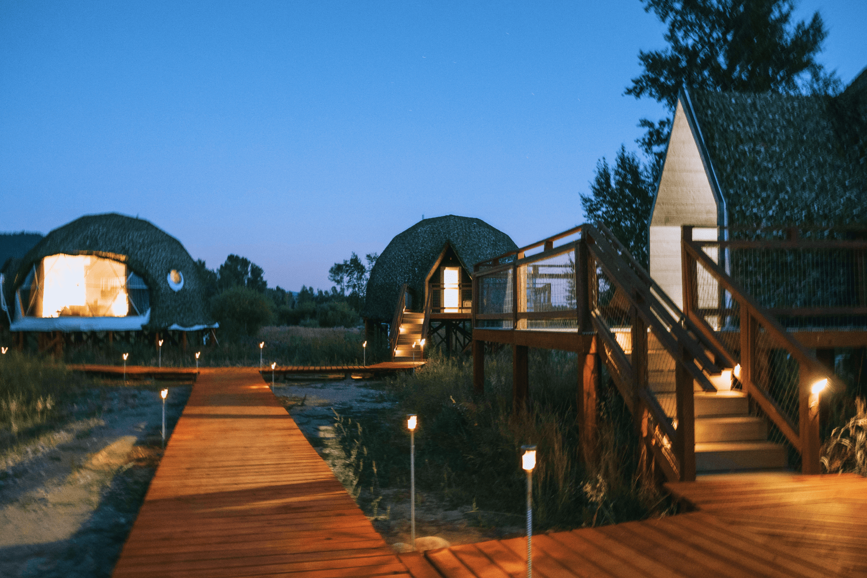 Summer view in family suite layout geodesic dome