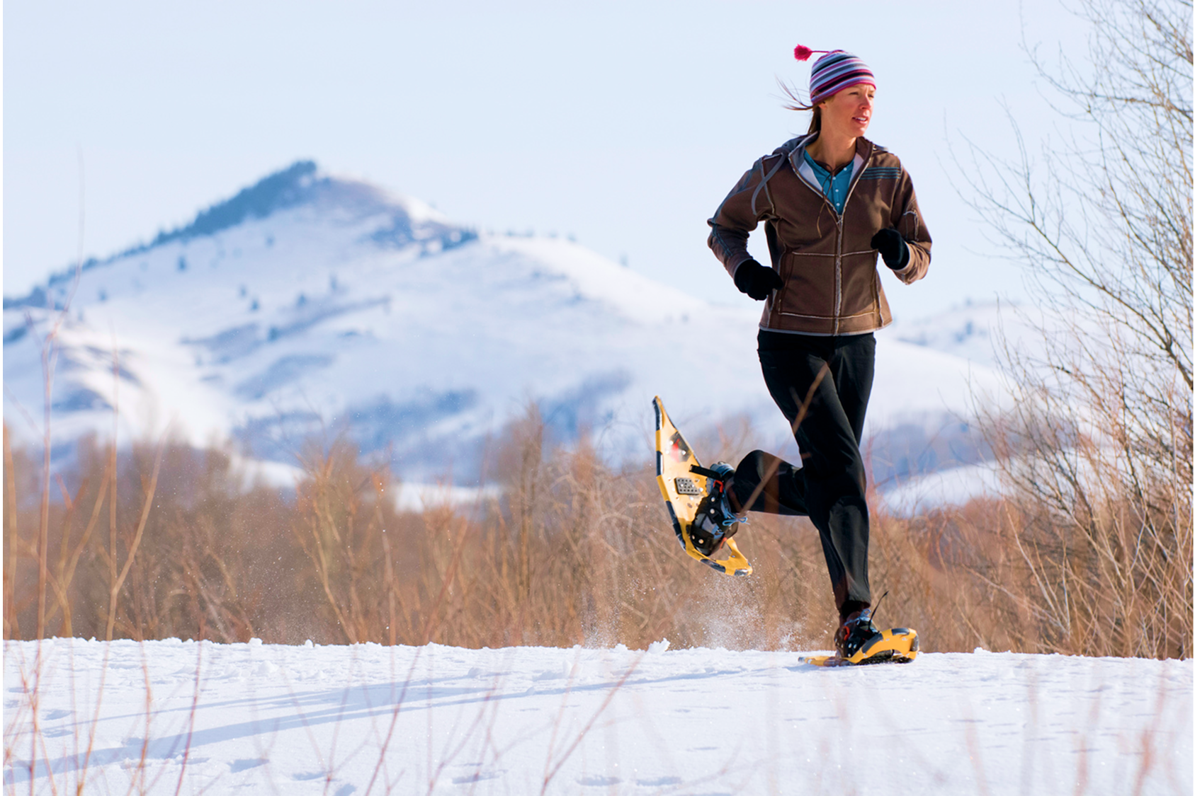 Ski slopes visible in the winter on Teton mountain