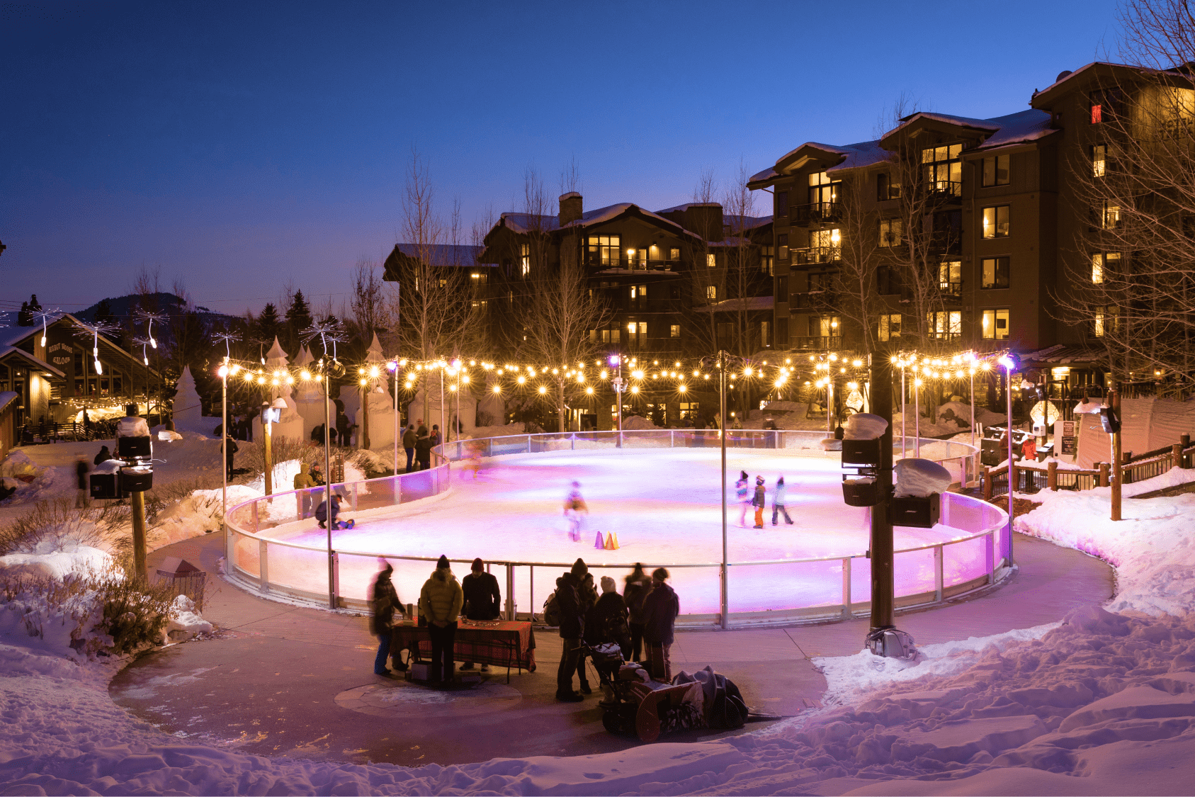 Geodesic domes in front of Grand Teton Mountains in the winter.