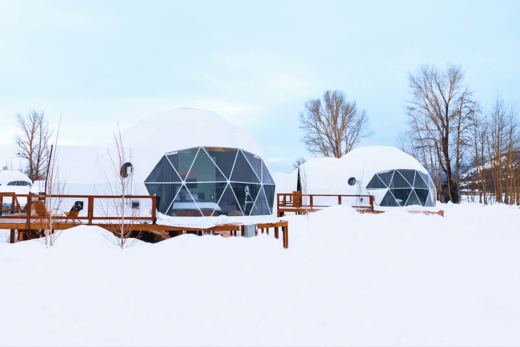 Mirror and bunk bed in geodesic dome