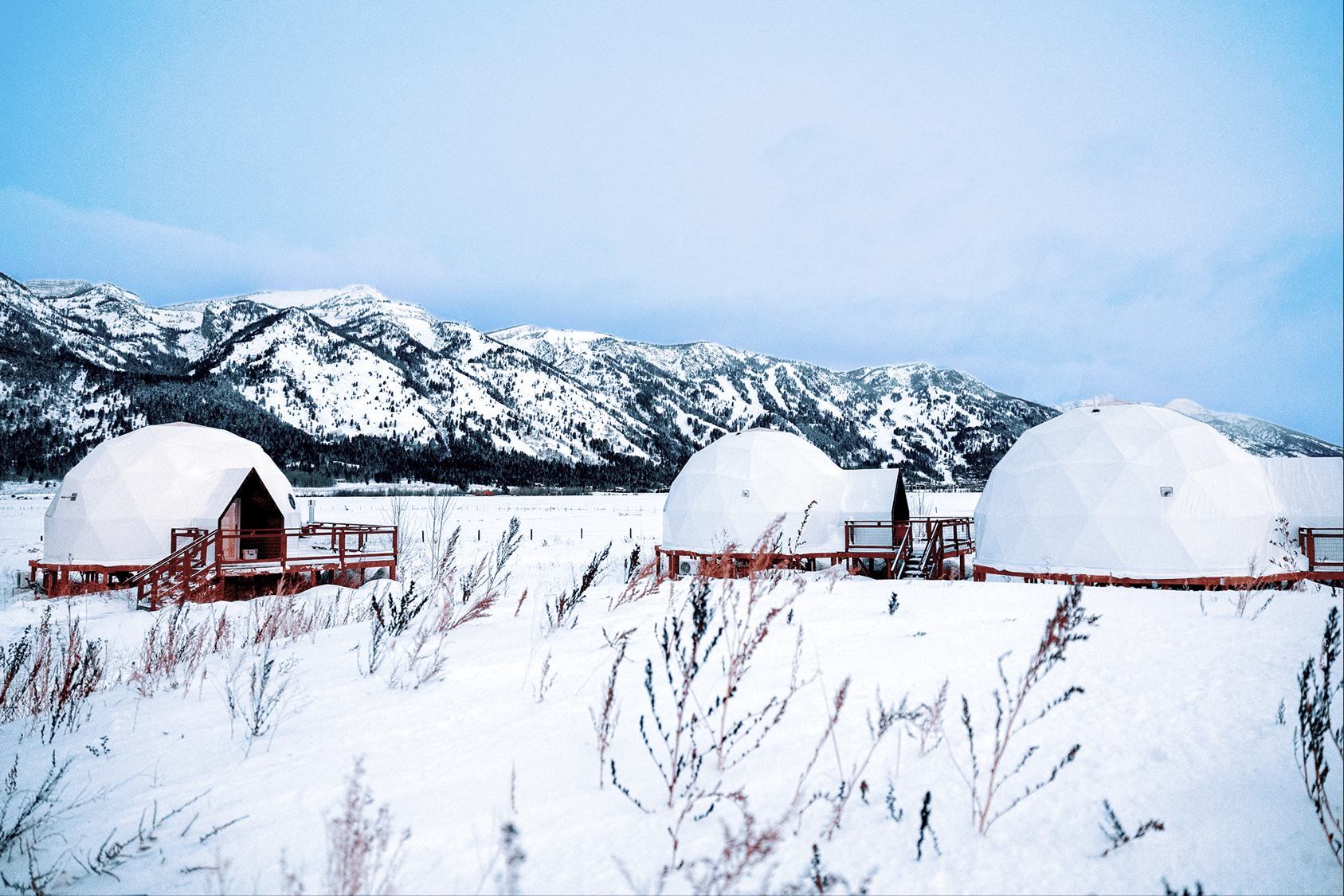 Mirror and bunk bed in geodesic dome