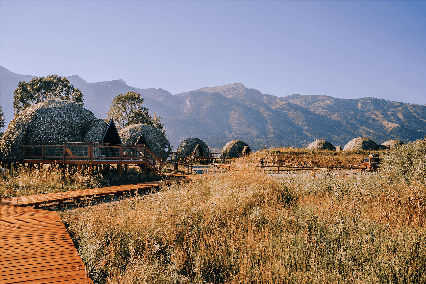 Summer view in family suite layout geodesic dome