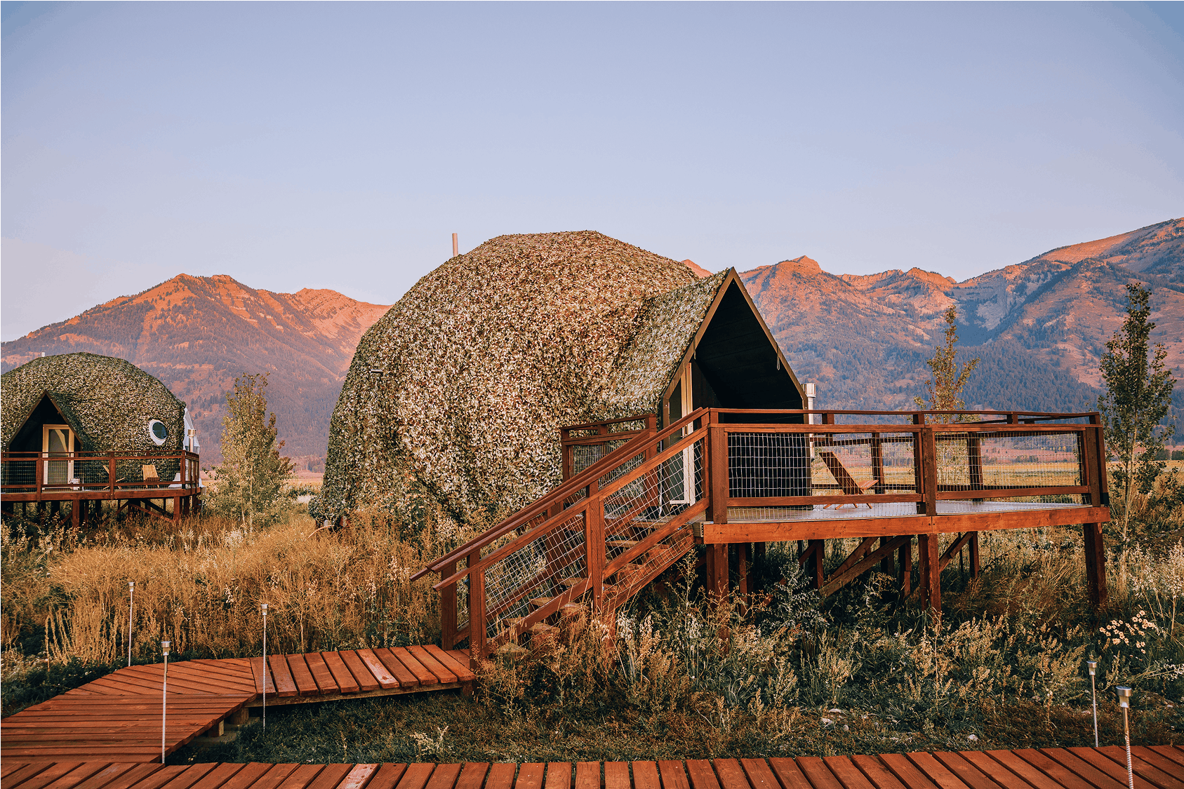 Mirror and bunk bed in geodesic dome