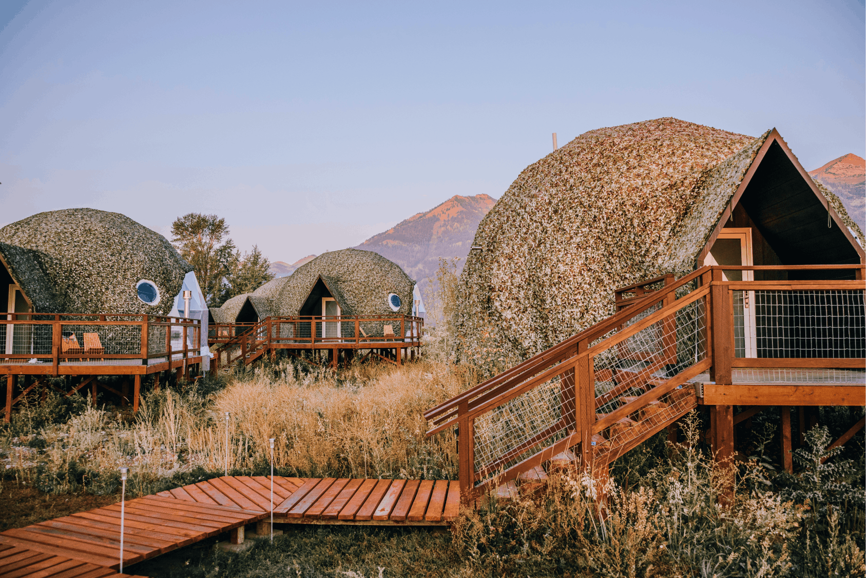 Mirror and bunk bed in geodesic dome