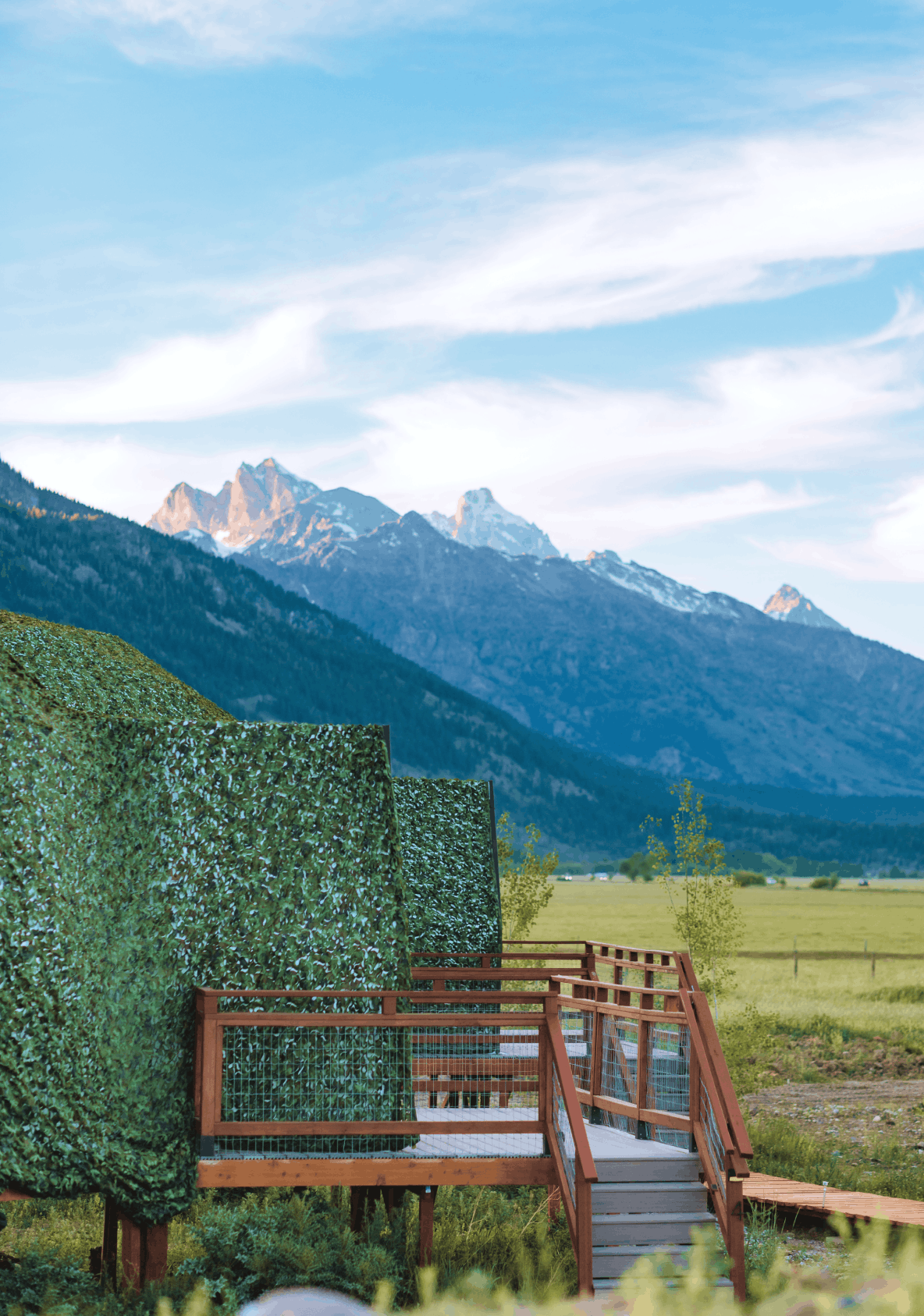 Sink and mirror in bathroom of geodesic dome