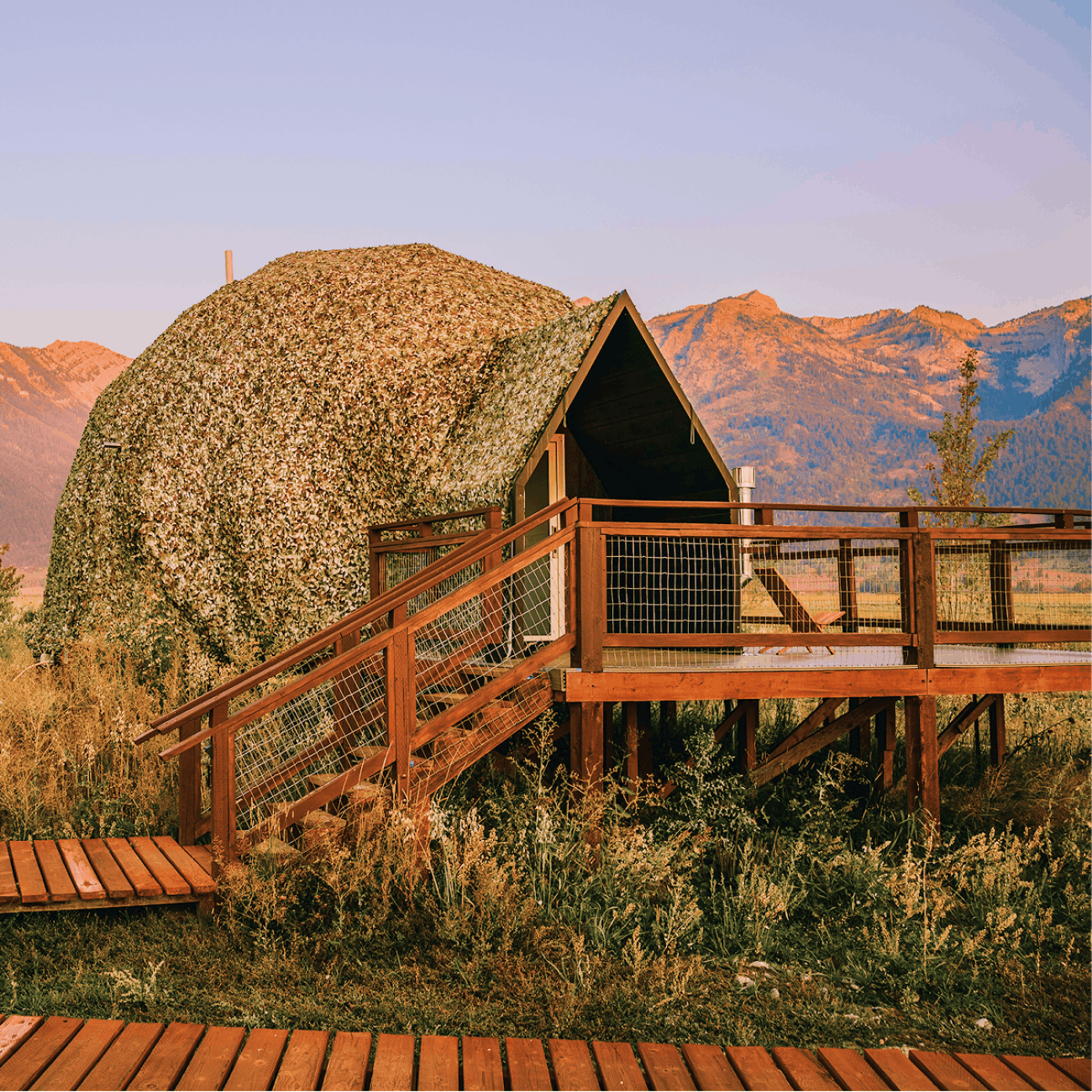 View of Grand Teton Range from outside seating area at Tammah.