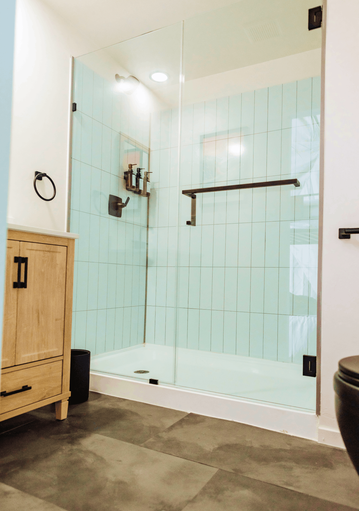 Shower in bathroom of geodesic dome