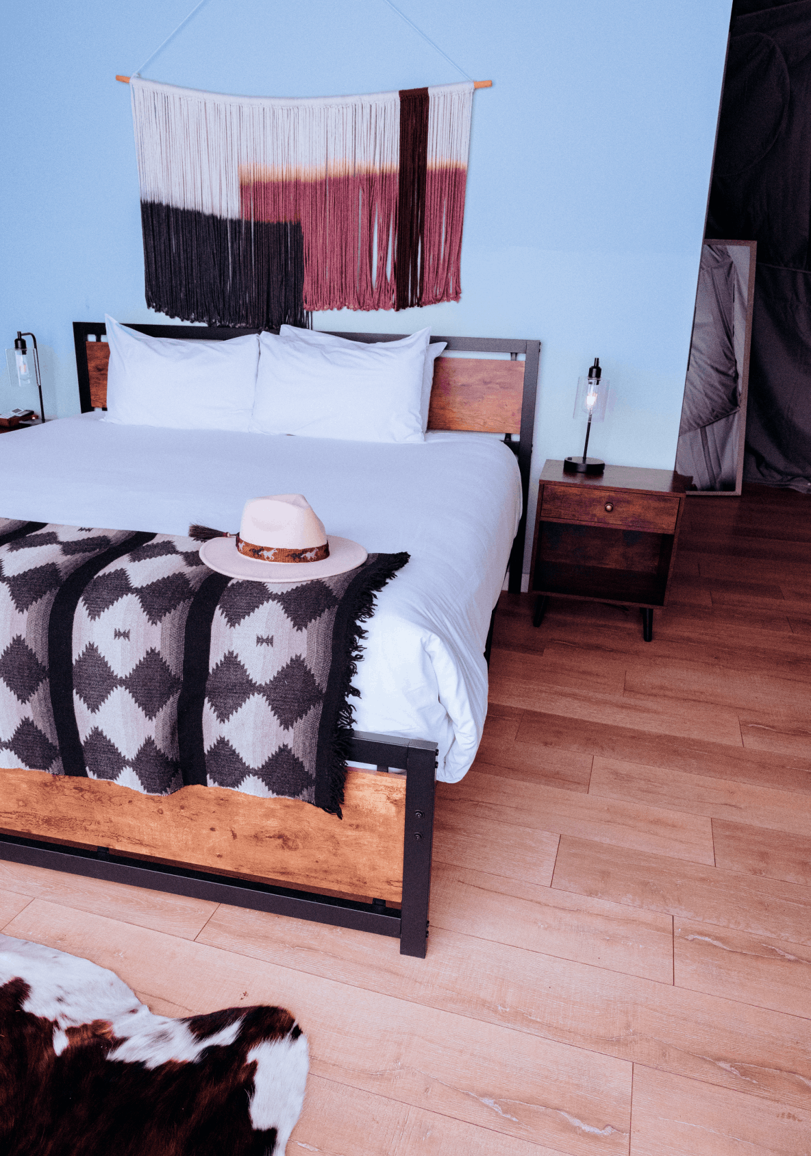 Sink and mirror in bathroom of geodesic dome