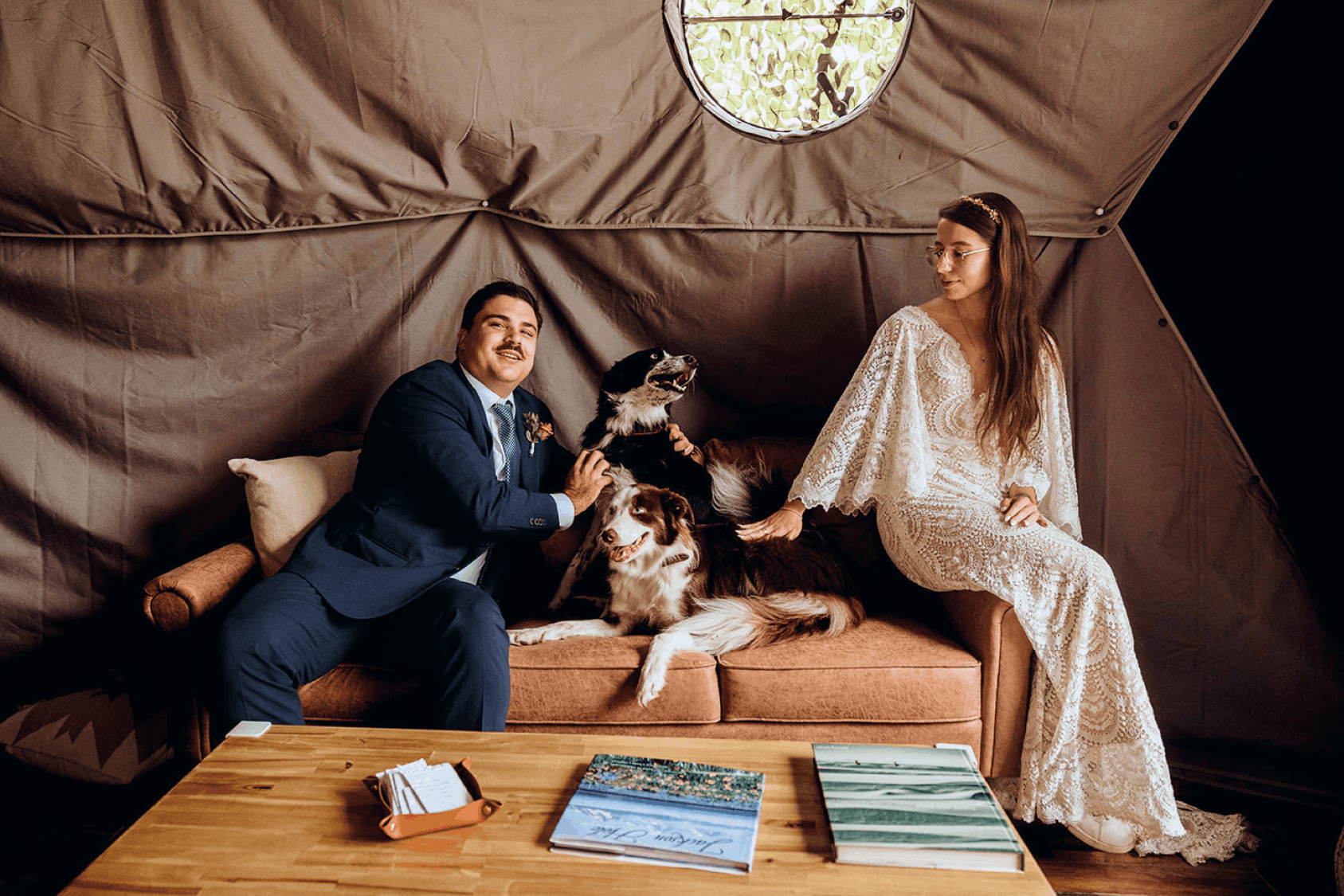 Mirror and bunk bed in geodesic dome