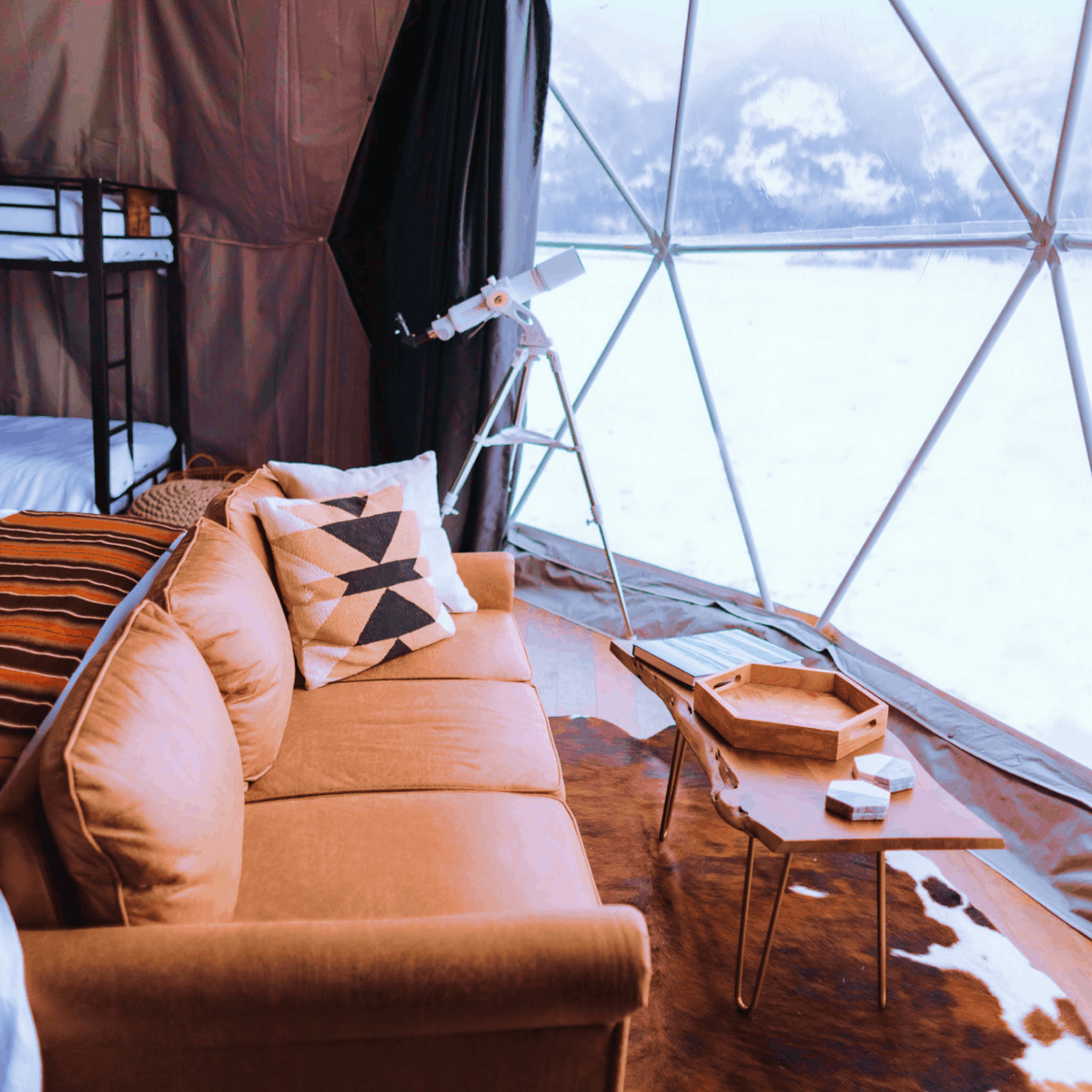 Inside of king suite geodesic dome