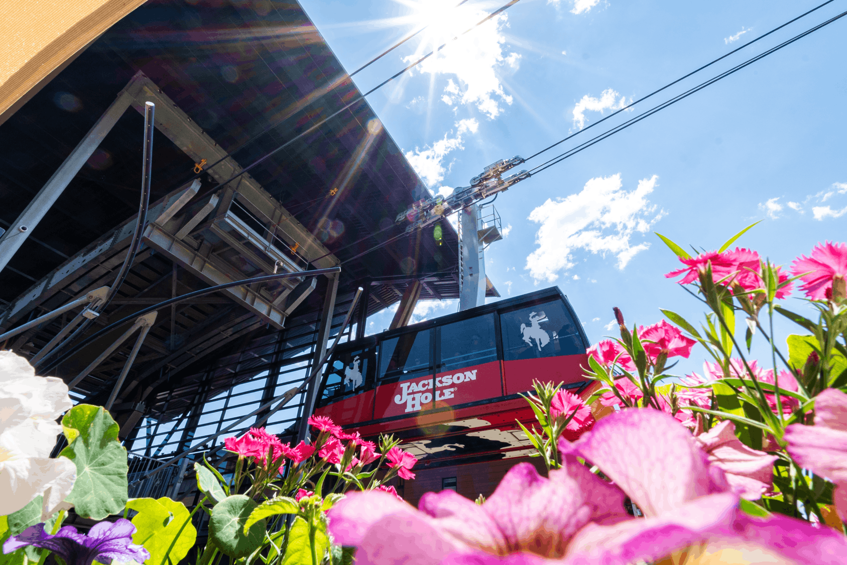 View of back of the tram in the spring