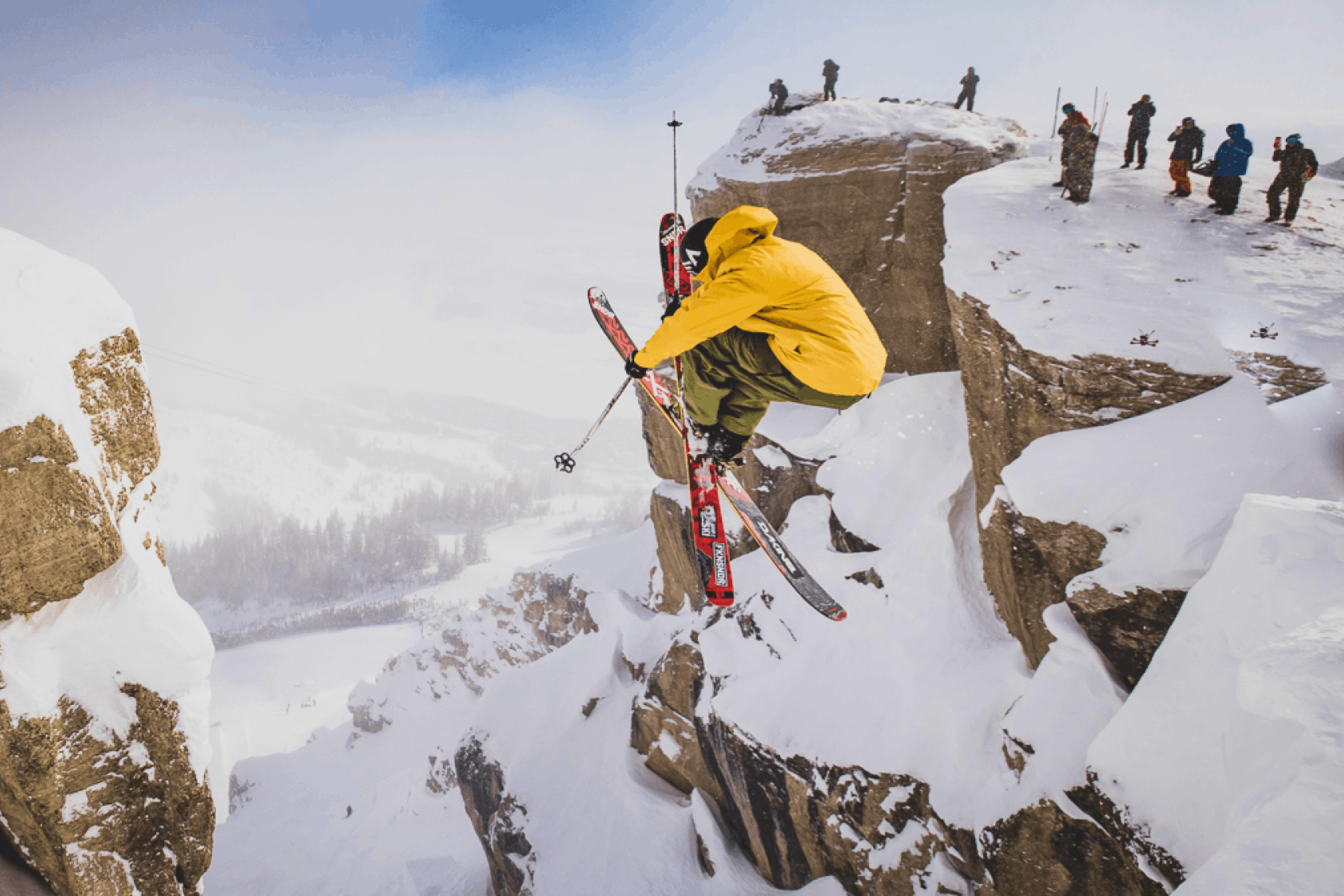 Extreme Skiing at a steep incline