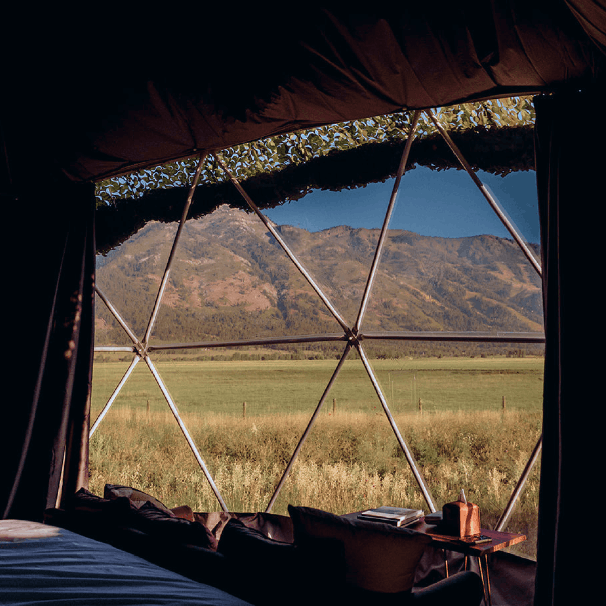 Inside of king suite geodesic dome