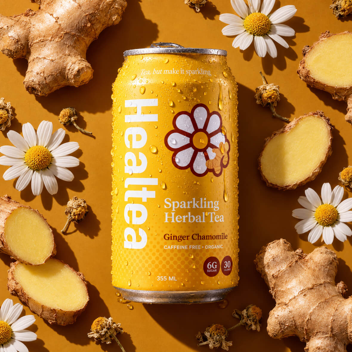 Healtea Ginger Chamomile can, refreshed design