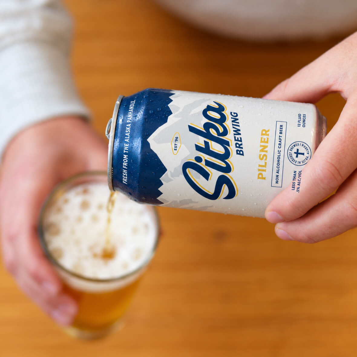 Sitka non-alcoholic beer poured from the can