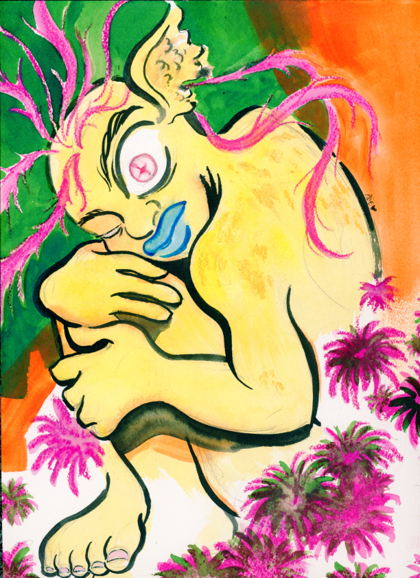 A yellow being wake up from their slumber. 