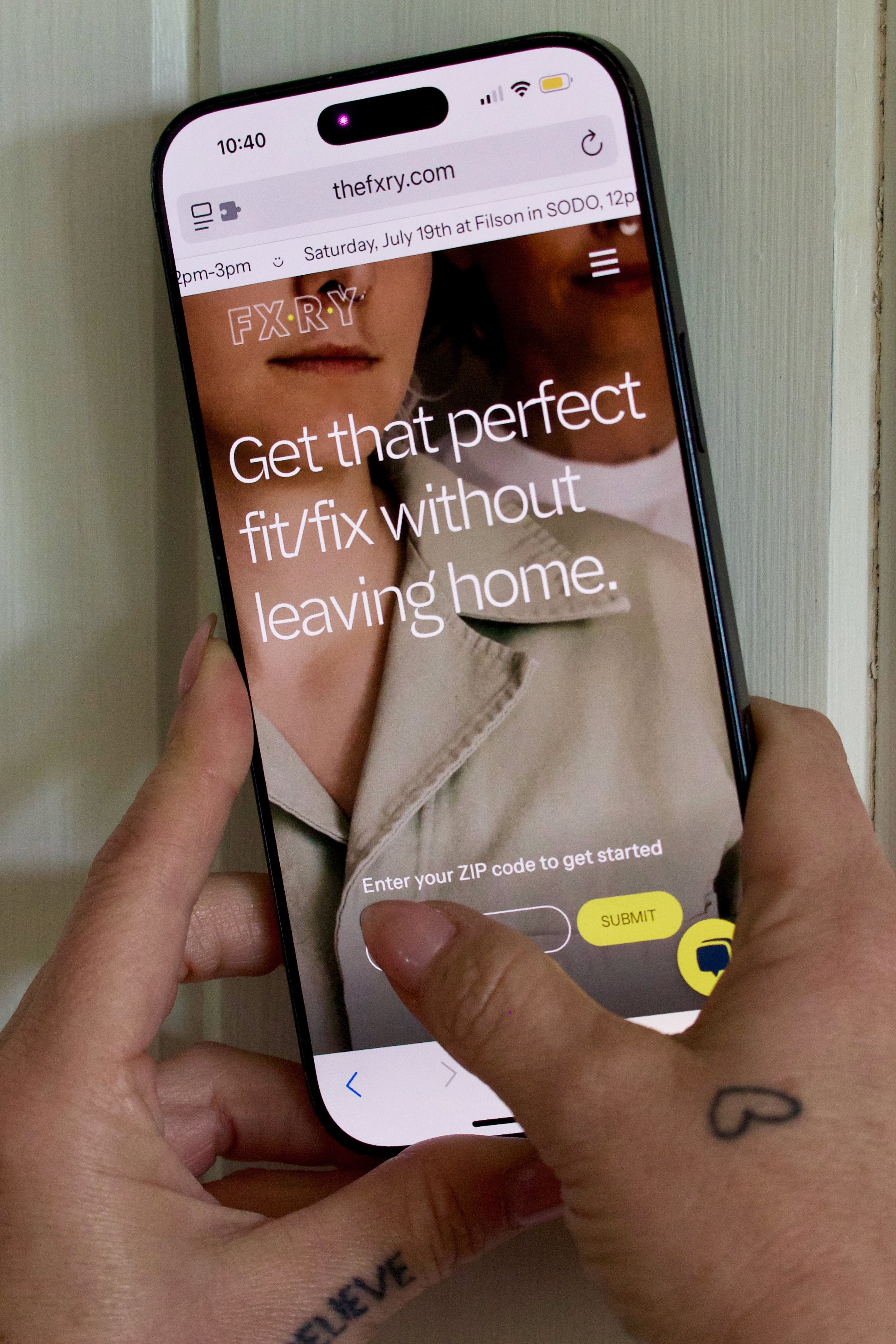Booking a repair online on the FXRY website from a phone