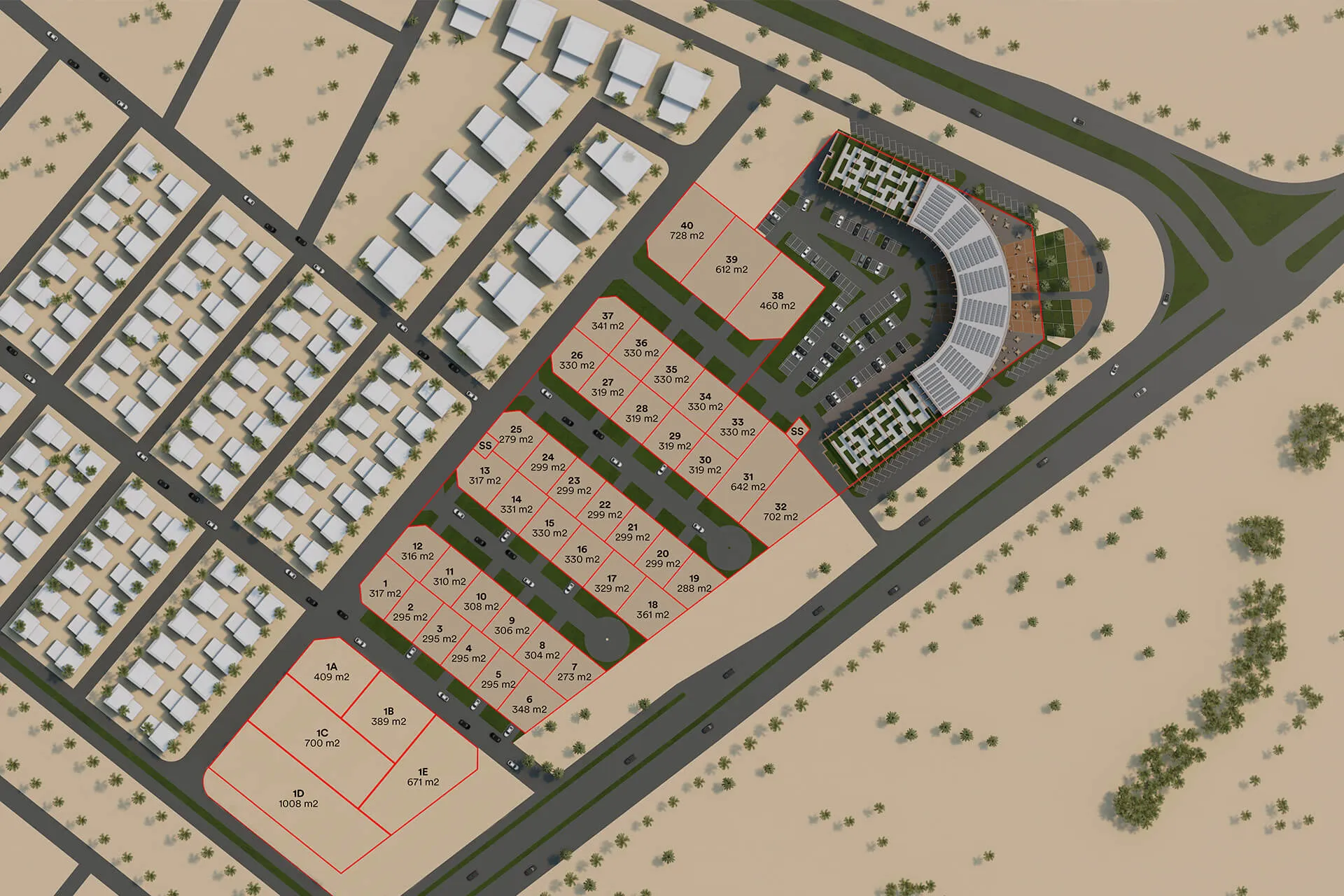 Architectural Masterplan of East Point Riffa Complex, designed by nicholas in Bahrain