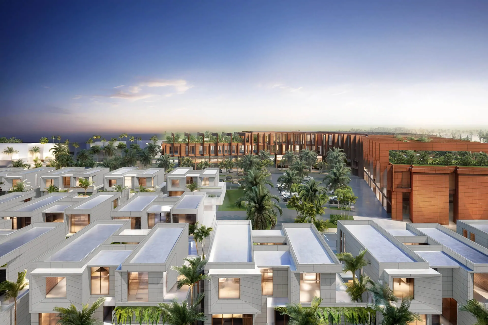 Residential villas linked by gardens at East Point Riffa, Bahrain