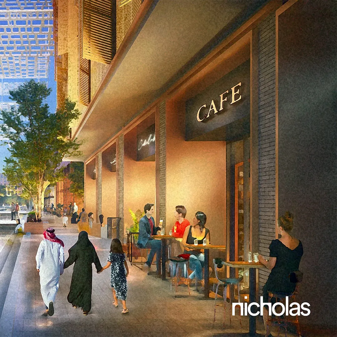 Urban Centre with cafés, pedestrians, and walkable streets, illustrating people-centred spaces
