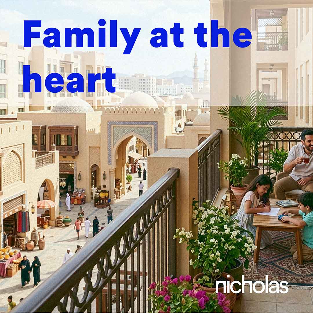 A Middle East generous covered balcony provides shaded outdoor living spaces which are semi-enclosed, climatically responsive and visually connected to the street below