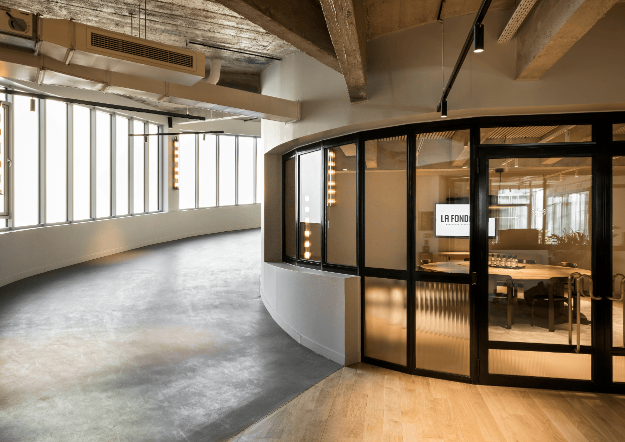 Meeting rooms at La Fondation, a bright, modern collaborative workspace that encourages exchange and creativity.