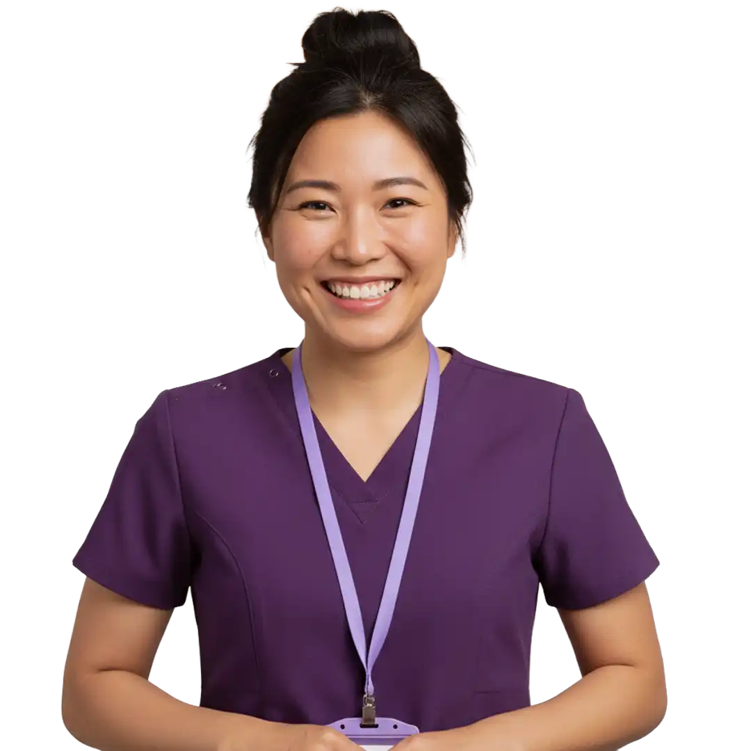 Nurse working through RN to BSN career pathway online to complete RN to BSN transition program