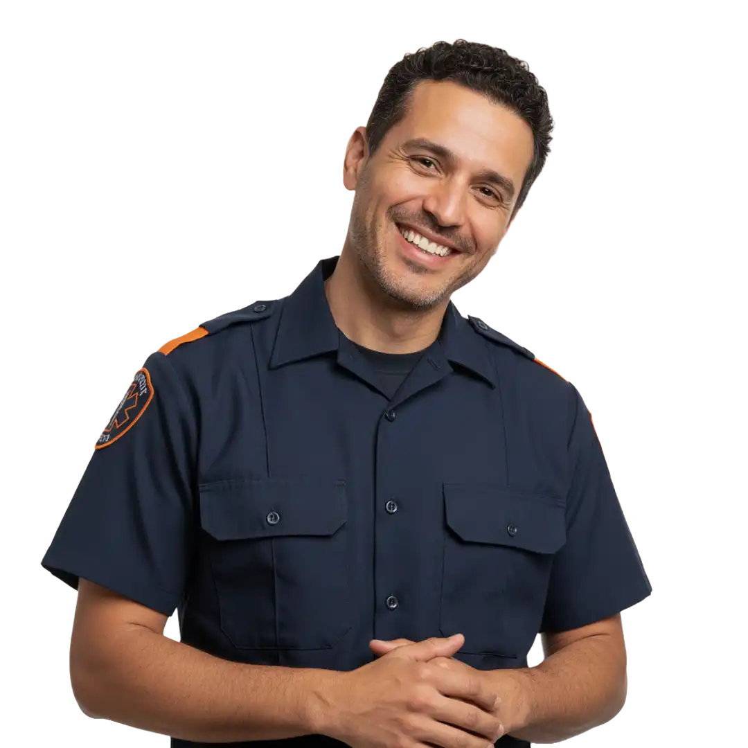 Emergency medical technician working through EMT to RN career pathway online to complete EMT to RN bridge program