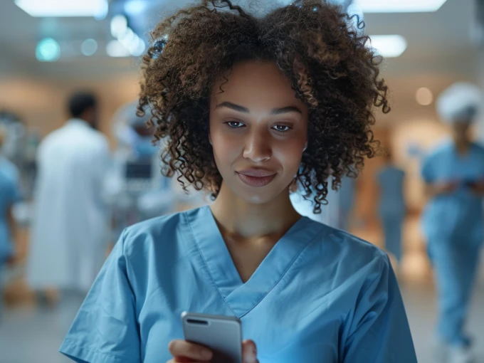 Nurse reading a nursing blog.