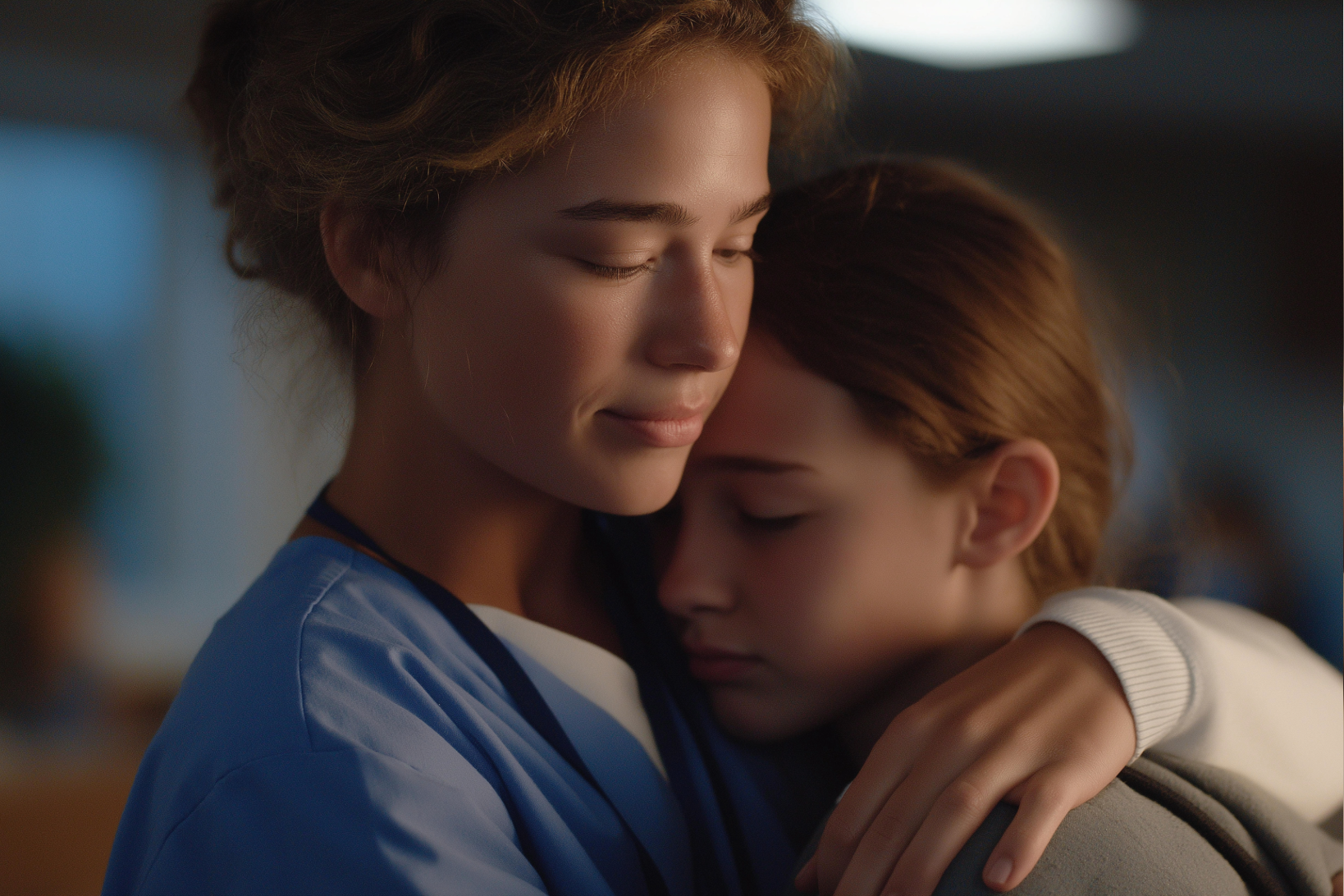 School nurse comforts student after active shooter emergency.