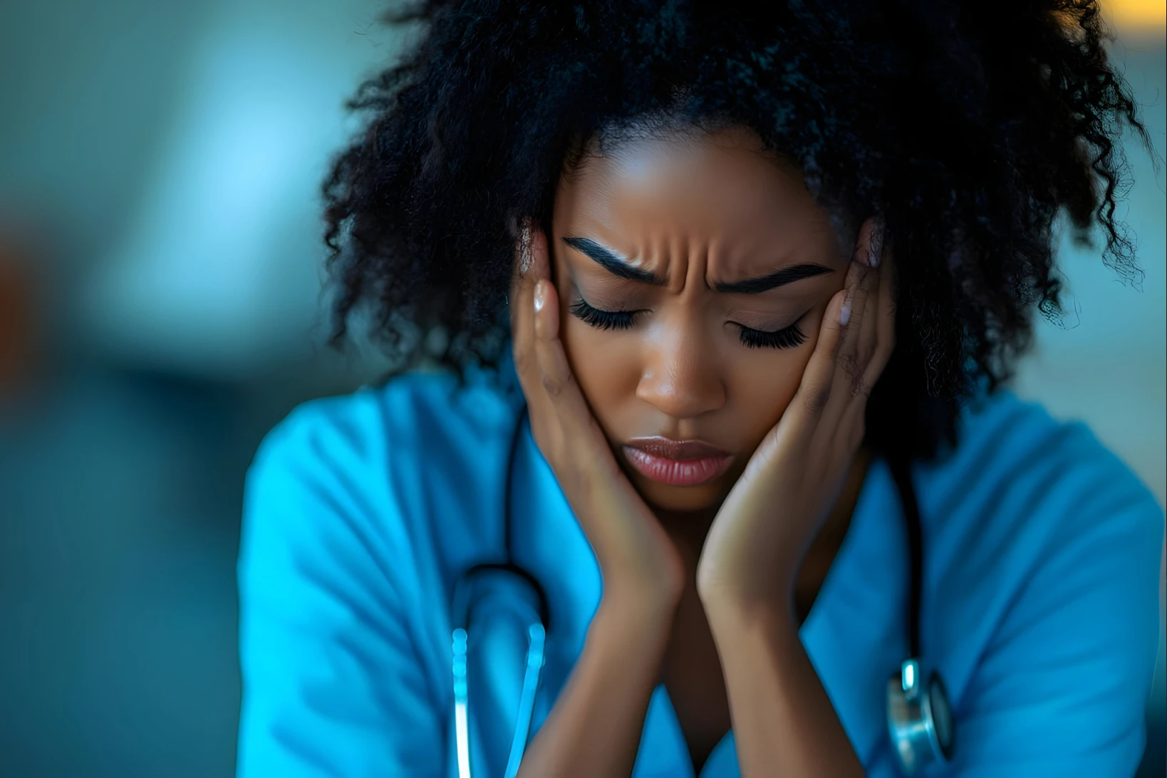 Frustrated nursing student thinking of quitting nursing school.