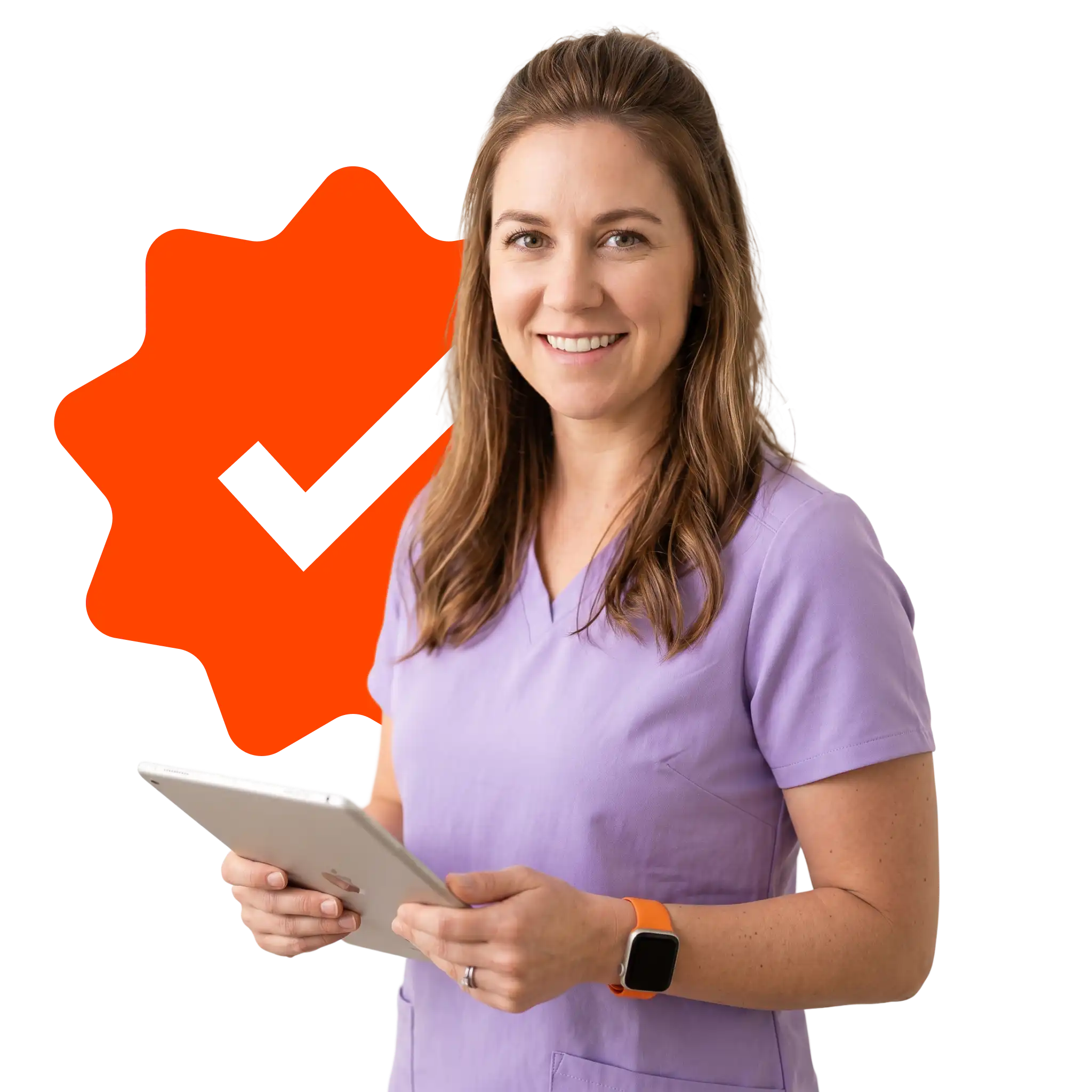 Smiling nursing professional using a laptop to prepare for the Next Gen NCLEX-RN exam.