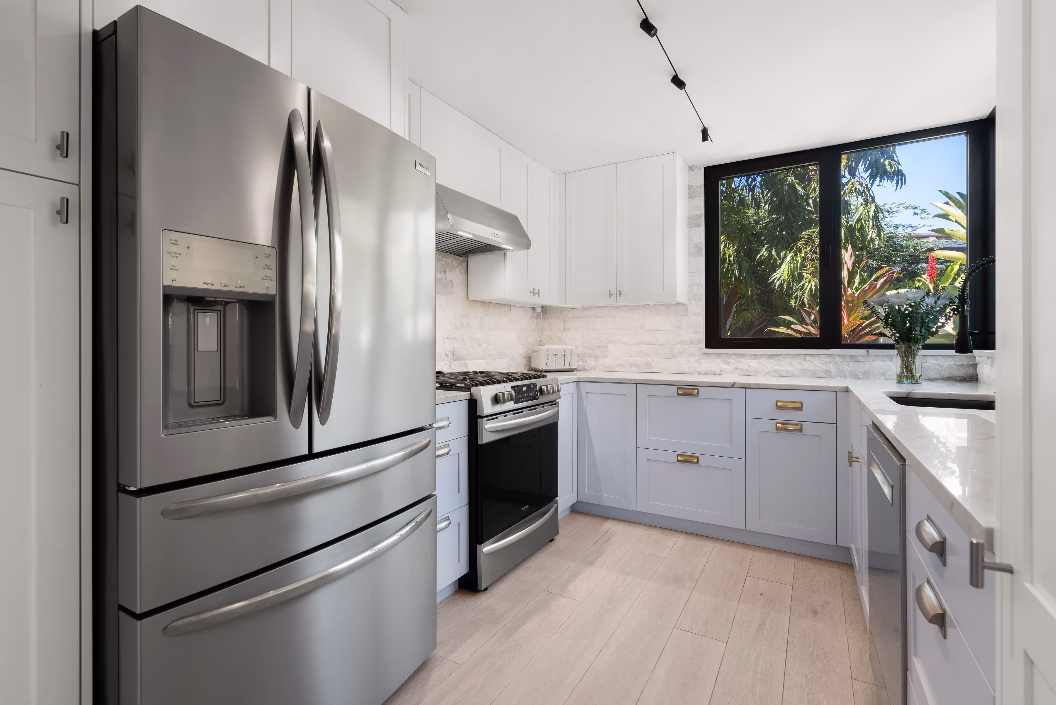 Home bar area with natural light and modern interior design