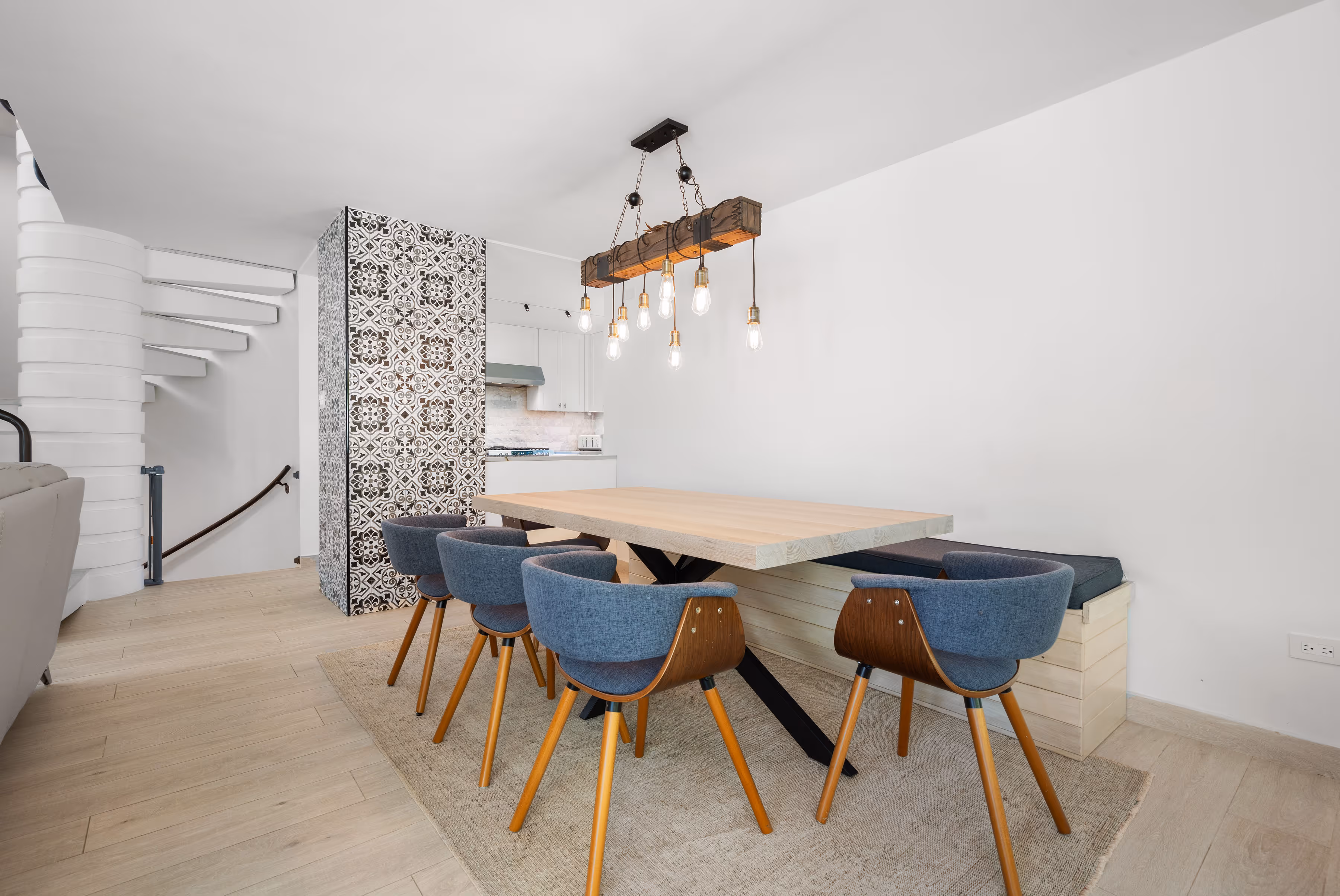 Elegant dining area connected to kitchen and outdoor terrace