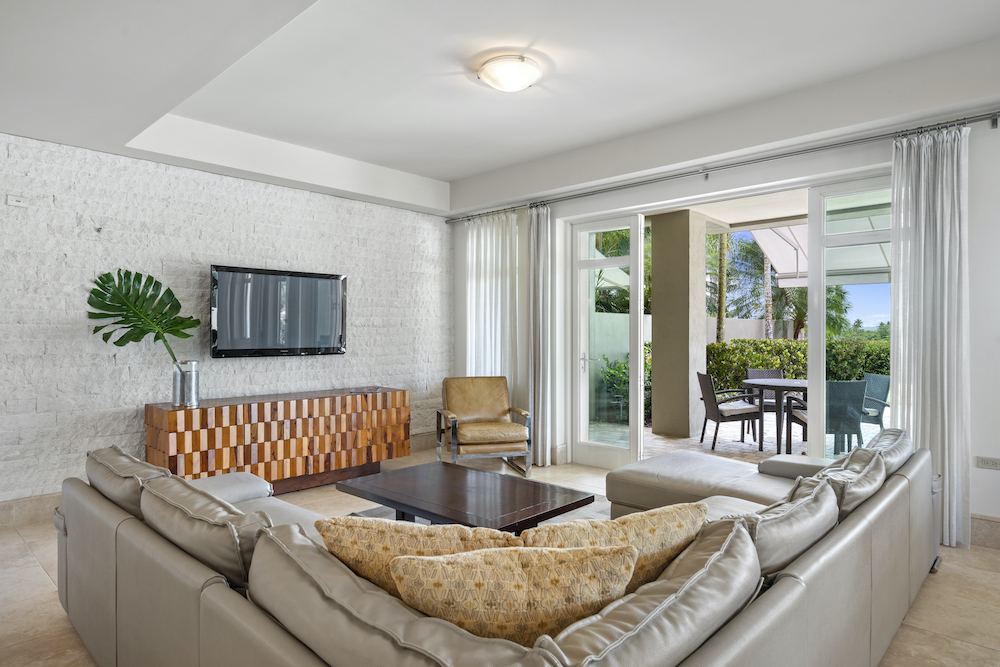 Plantation Village 2-108 living area with direct access to covered terrace