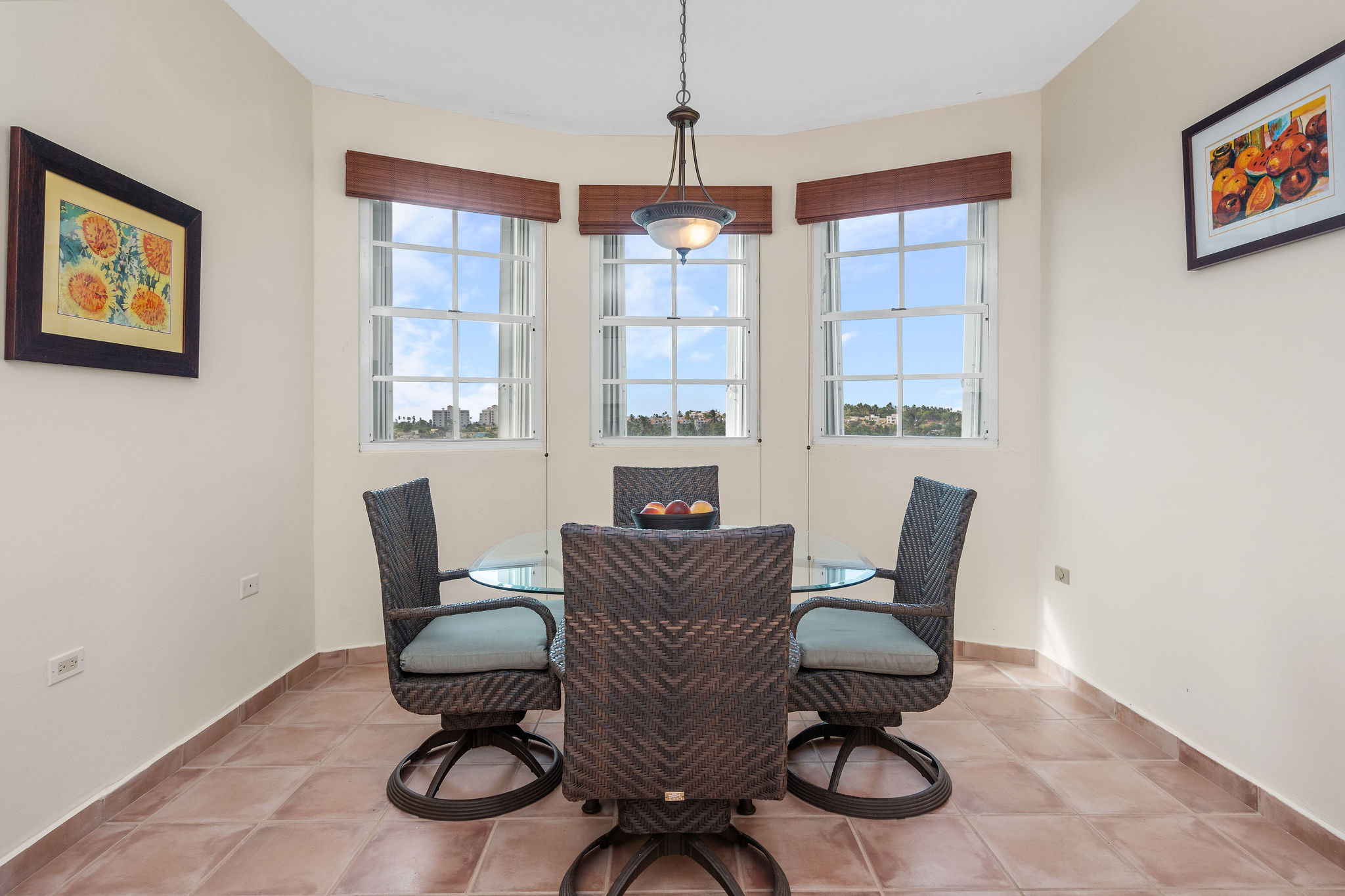 Royal Palm dining room with bay windows and natural light