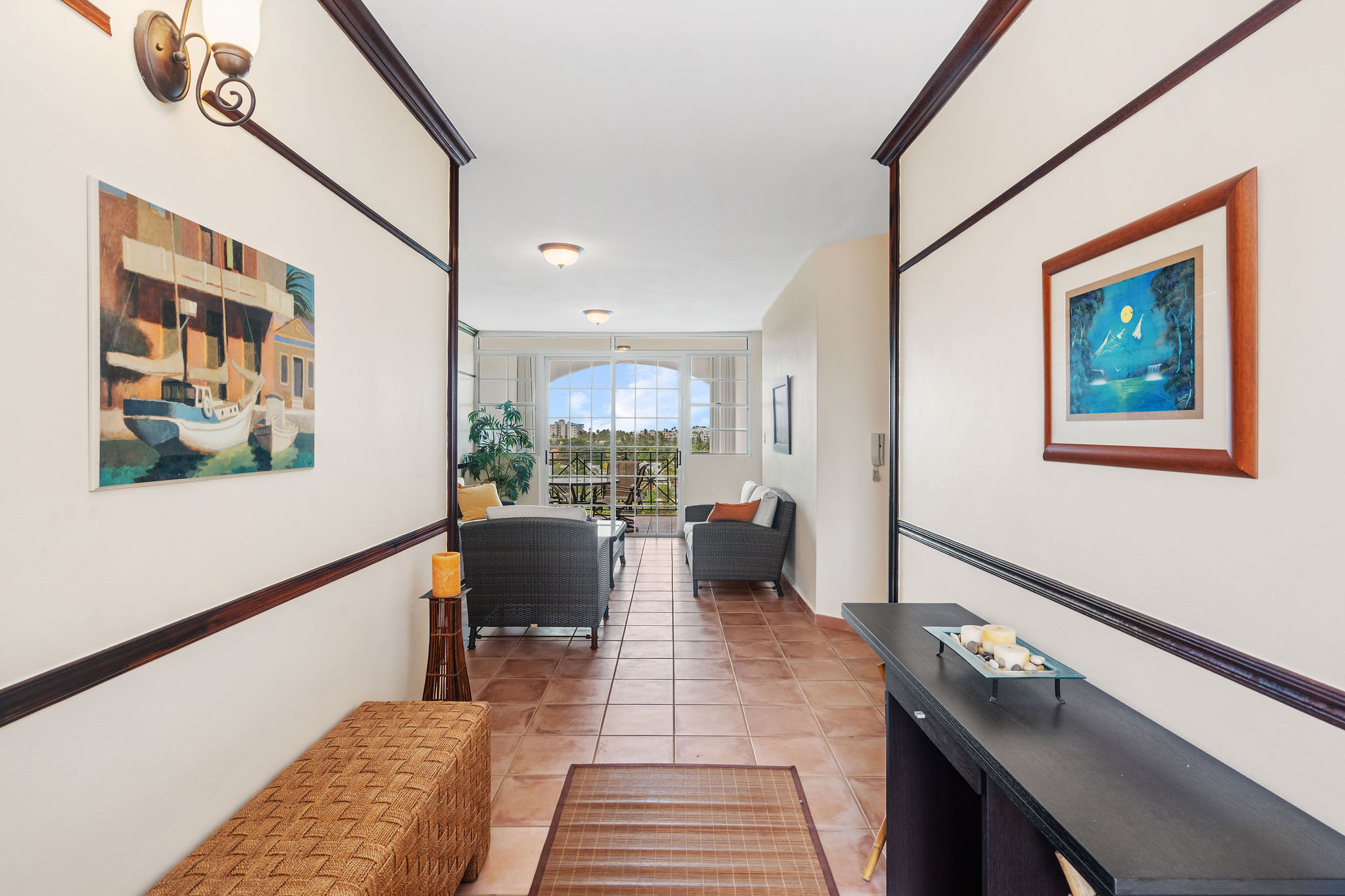 Royal Palm entry hallway leading into the main living area