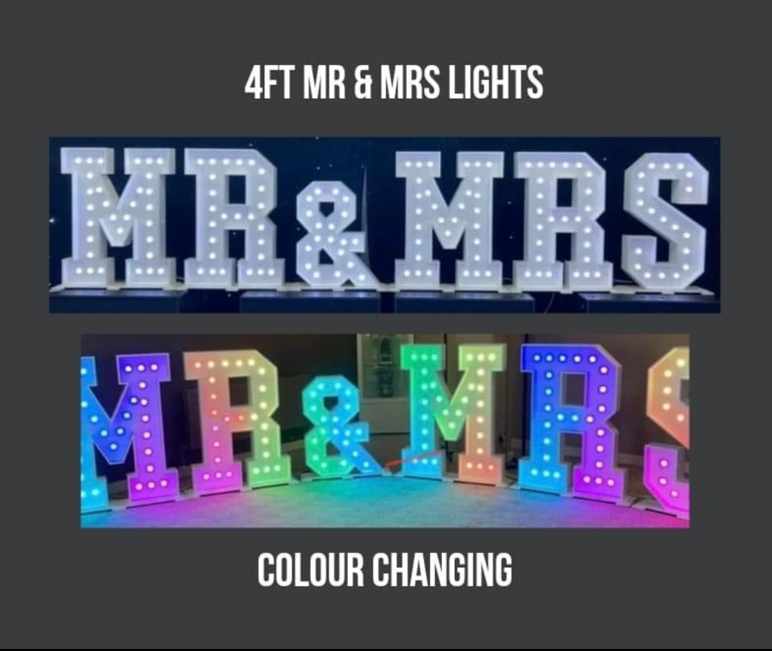 Mr and Mrs LED Letters Hire Worcestershire Wedding