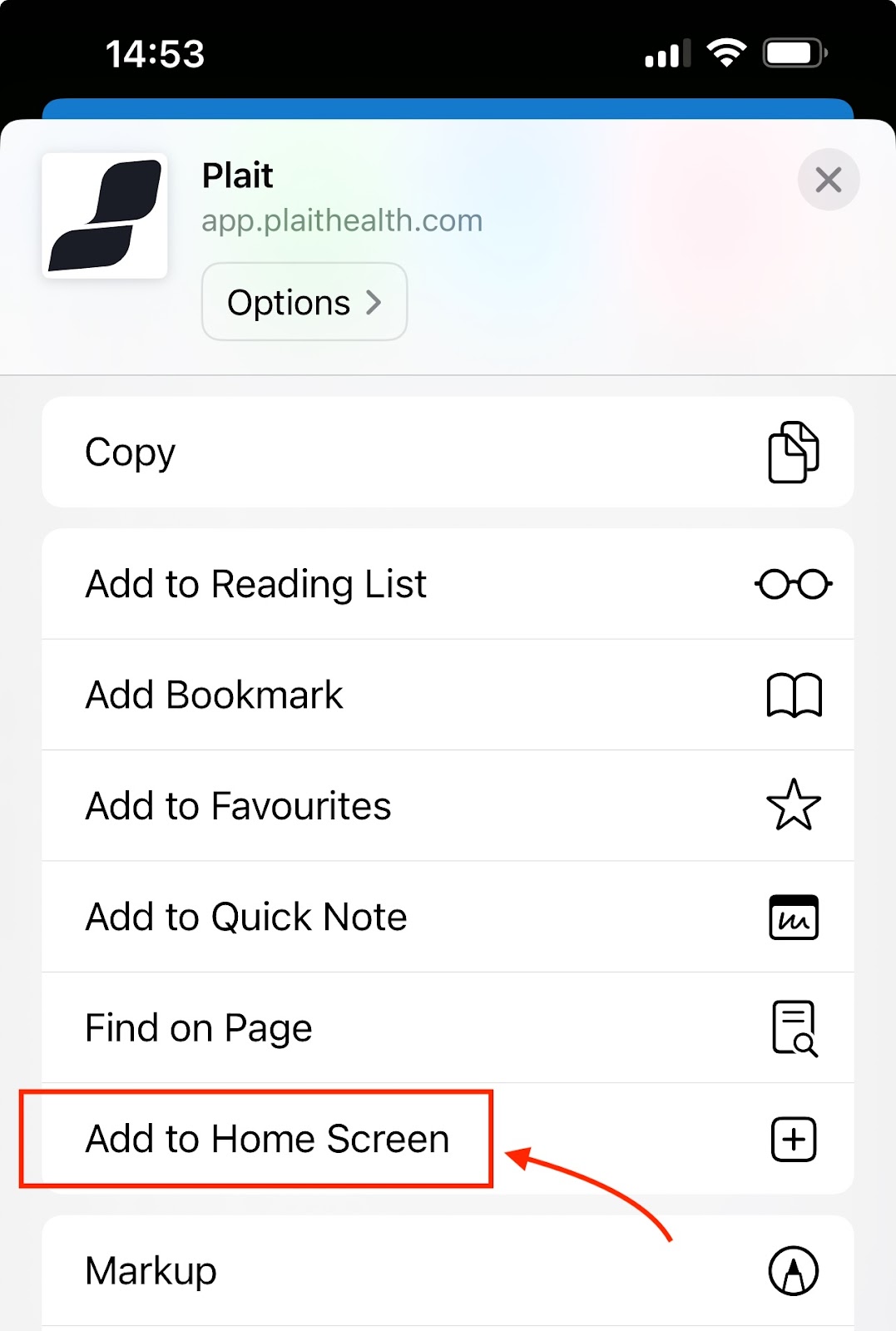 Add Plait app to home screen