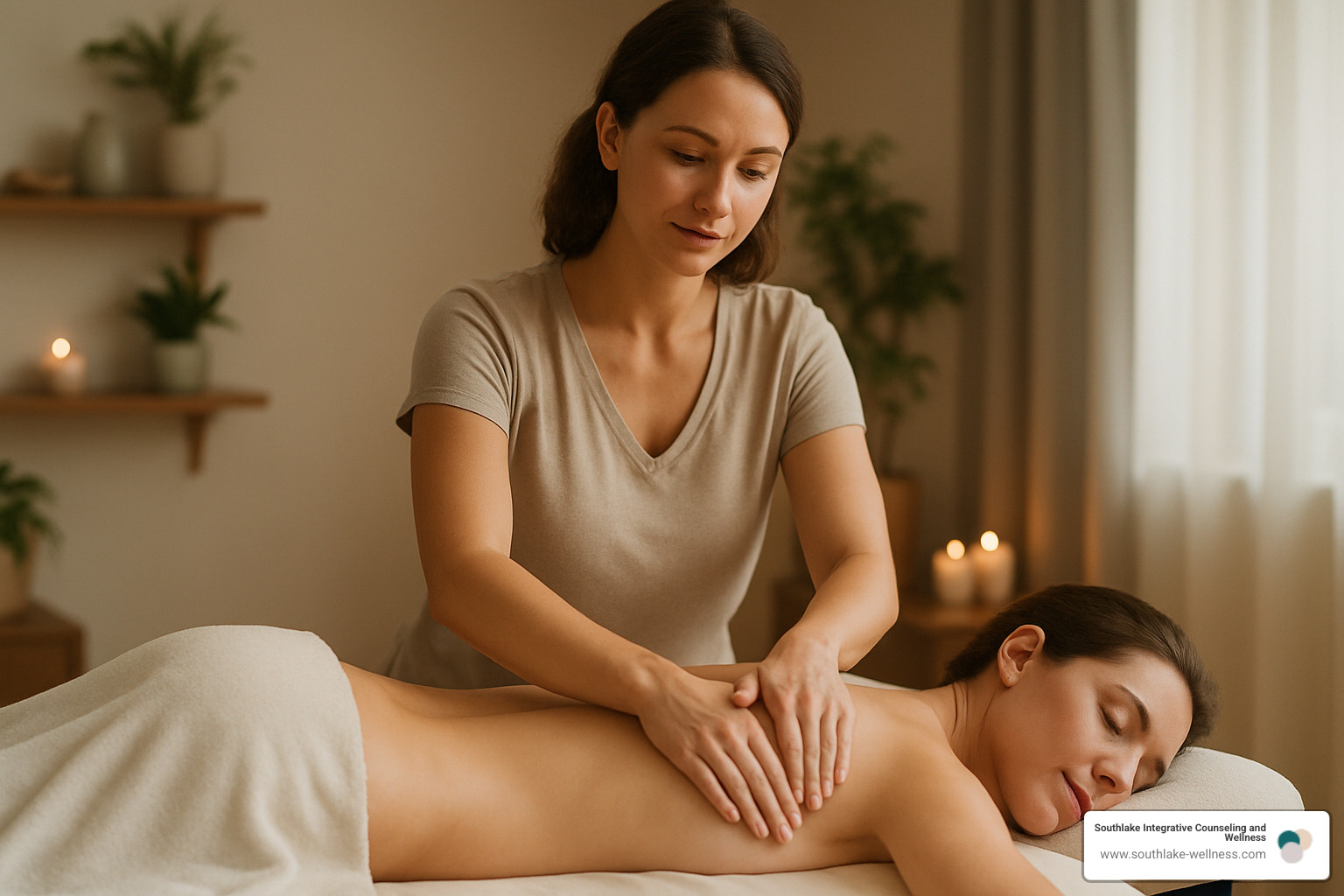 practitioner using Swedish massage strokes with mindful intention - mind body connection massage therapy