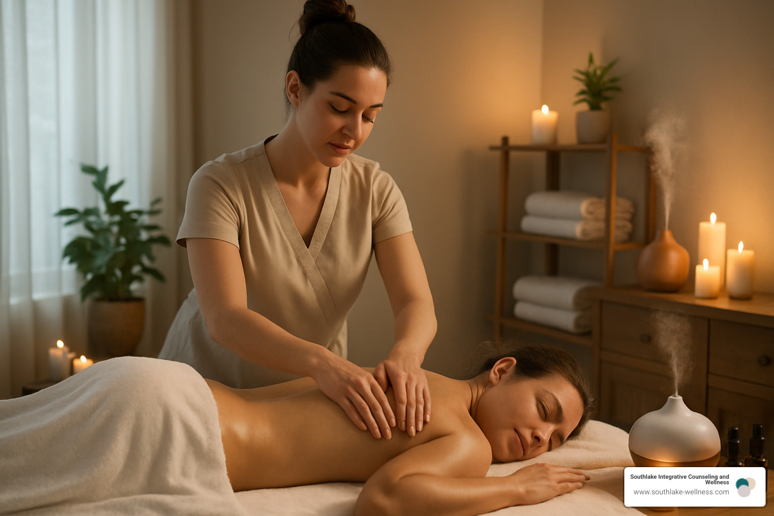 therapeutic massage session with aromatherapy and relaxation techniques - mind and body healing massage