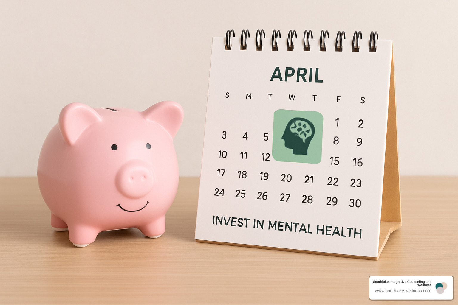 piggy bank next to a calendar to represent investing in mental health - counseling fort worth tx
